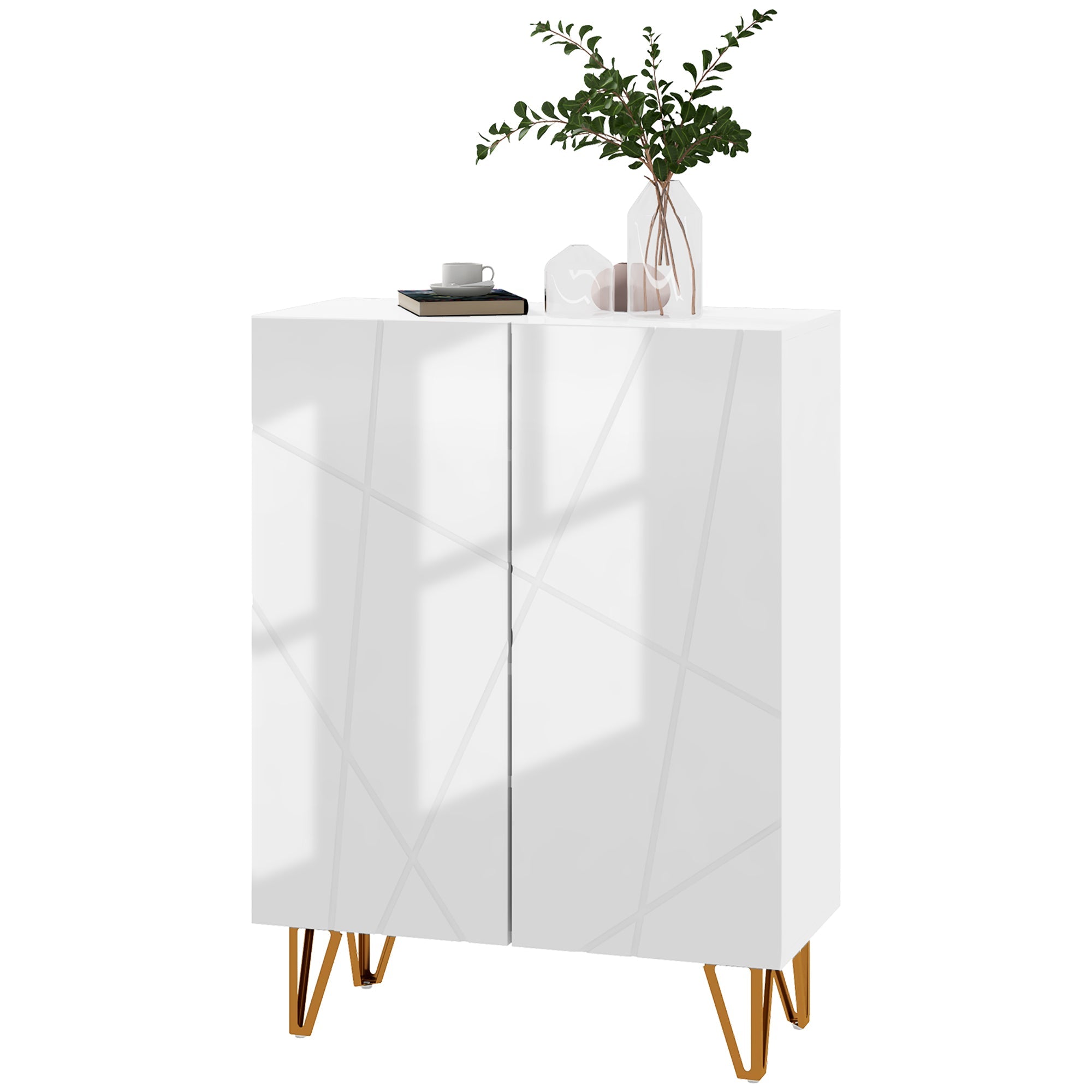 Narrow Shoe Storage Cabinet with Soft-Close Hinges and Adjustable Shelves for 15-20 Pairs of Shoes, White-0