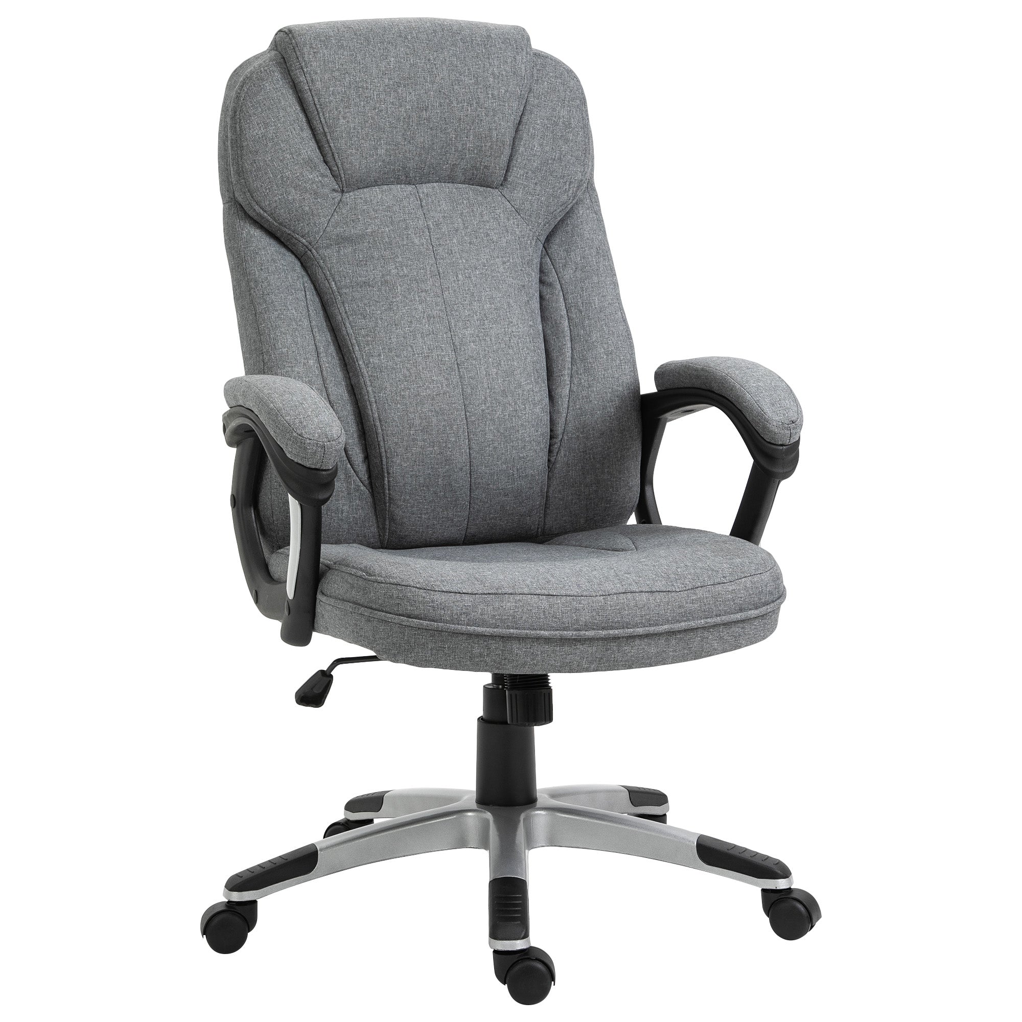 Swivel Chair Linen Fabric Home Office Chair, Height Adjustable Computer Chair with Padded Armrests and Tilt Function, Grey-0