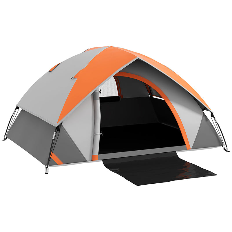 Lightweight Two Man Dome Tent with Rain Protection - Orange/Grey-0