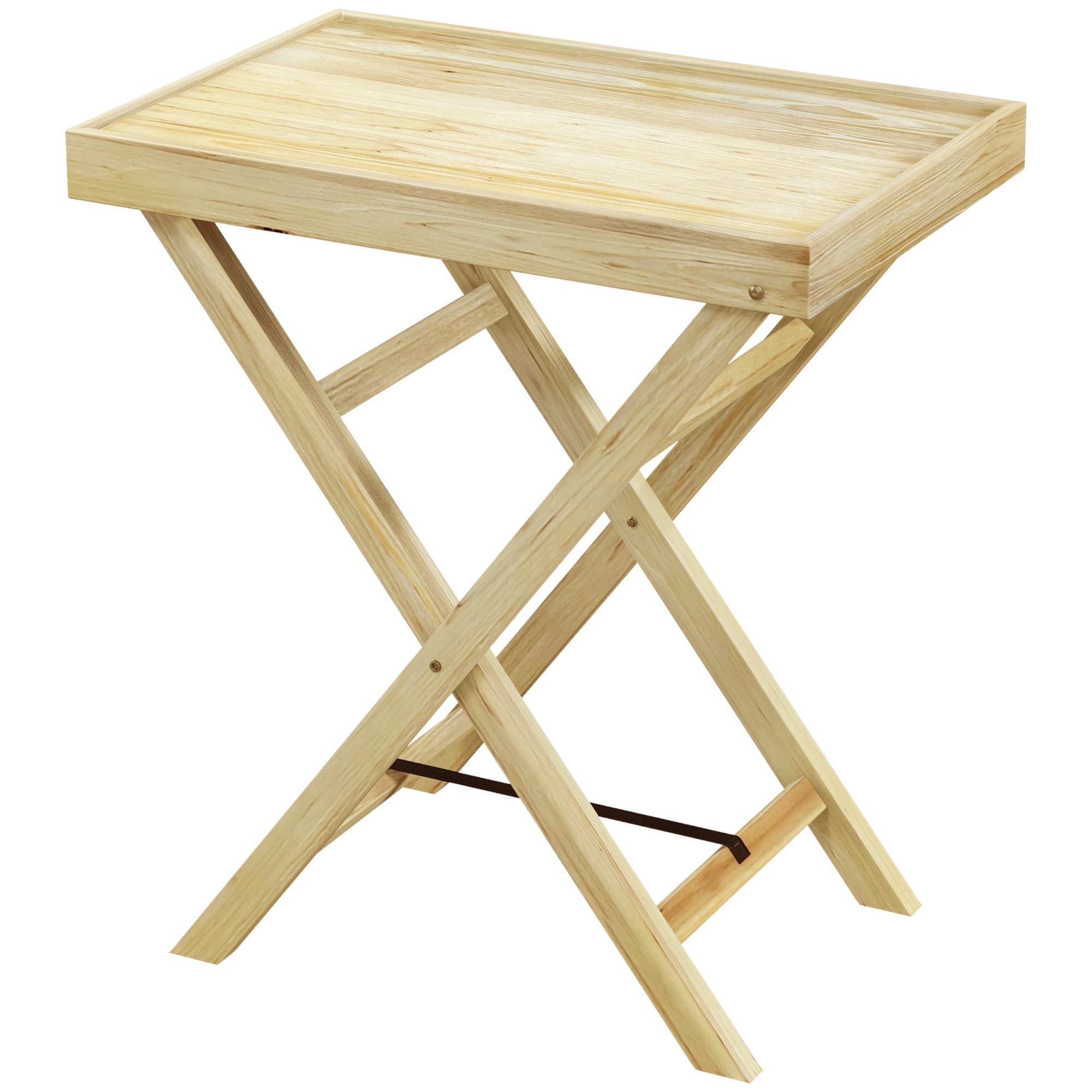 Wooden Outdoor Side Table with Raised Edges - Natural Finish-0