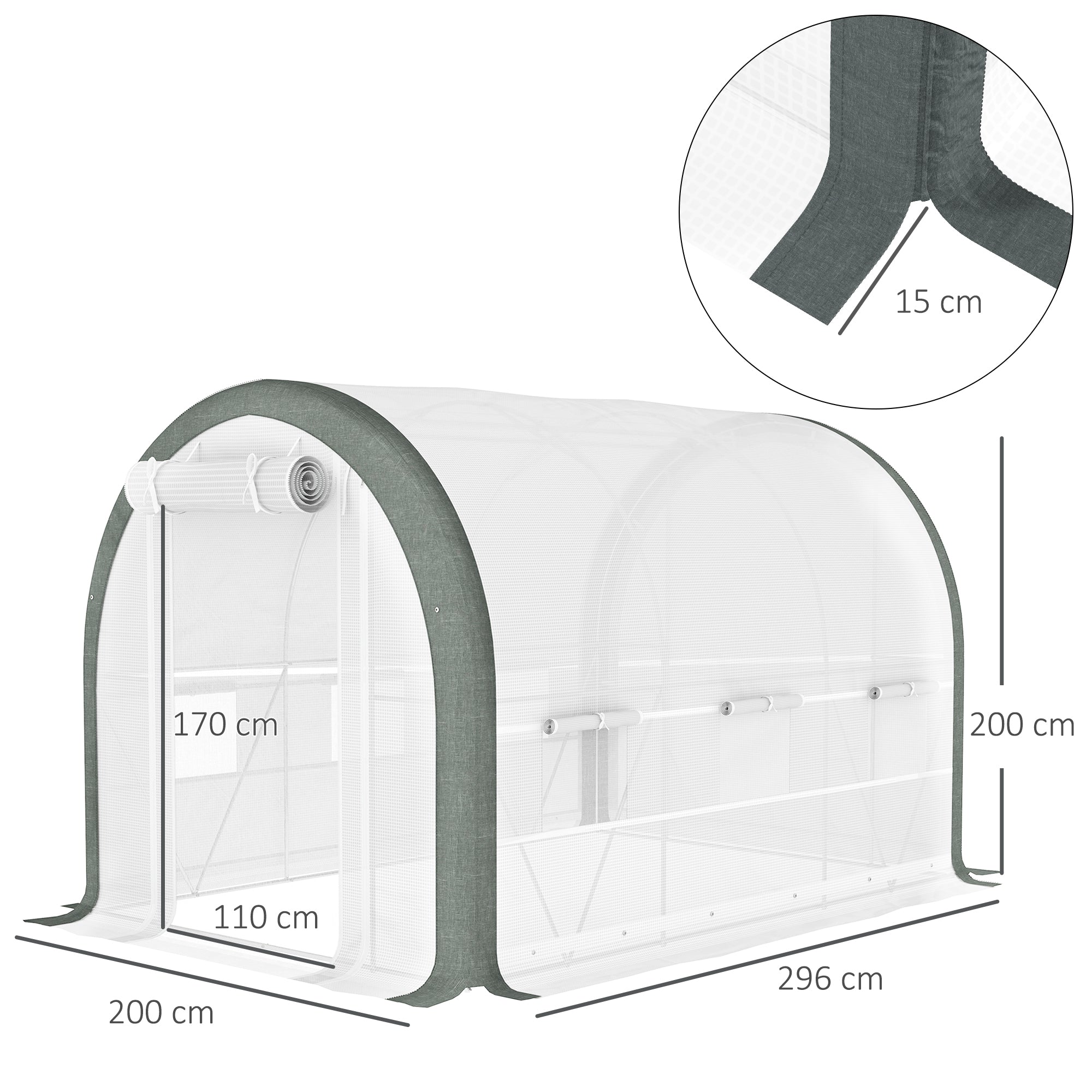 3 x 2m Walk-In Tunnel Greenhouse Set with Galvanised Steel Frame - White-2