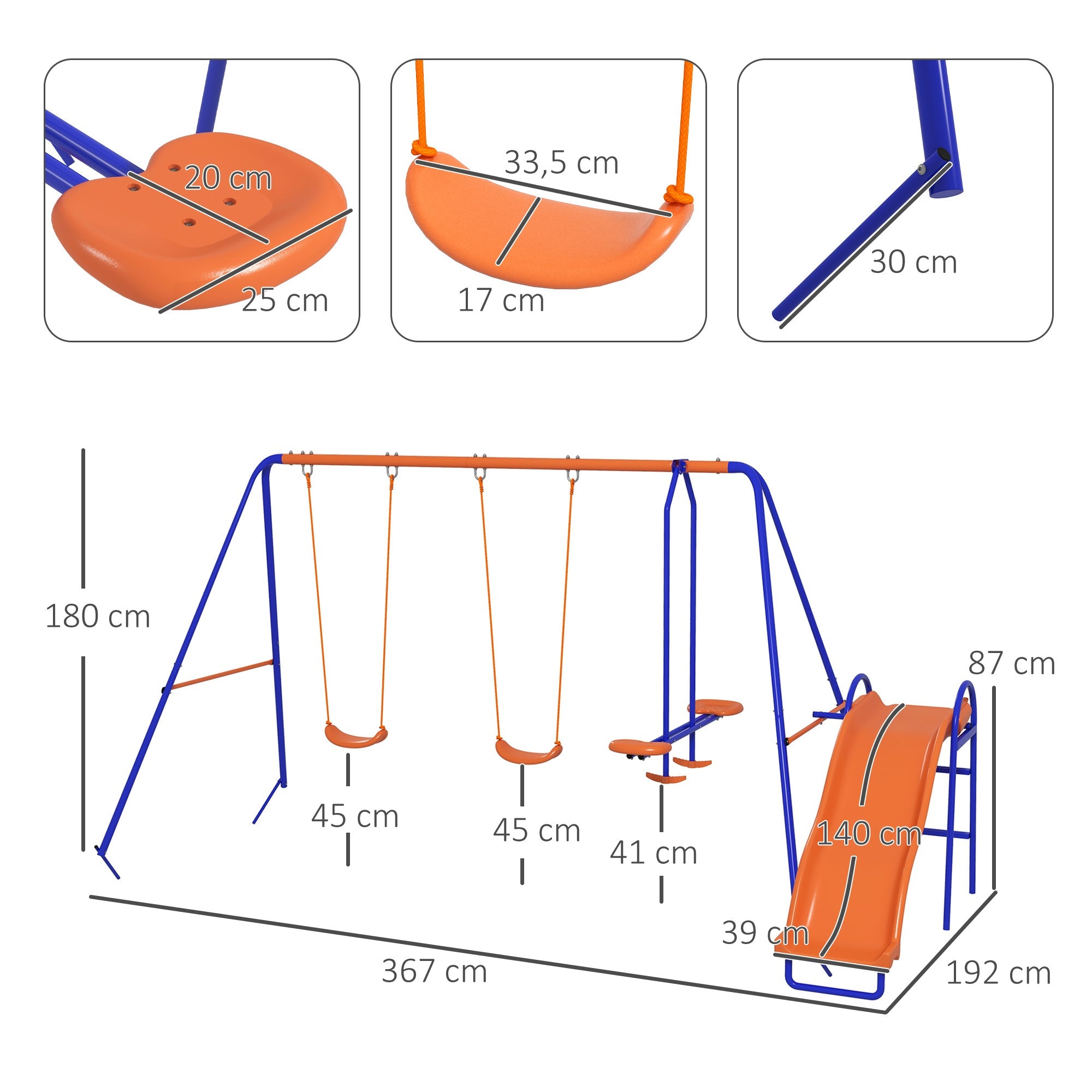 4 in 1 Metal Garden Swing Set with Double Swings and Slide - Orange-2