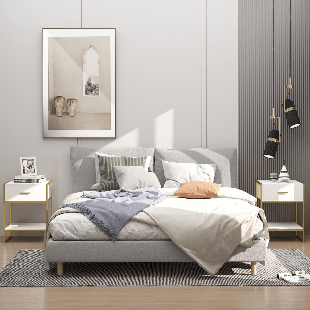 Set of Two Elegant Bedside Tables - White/Gold-Tone-1