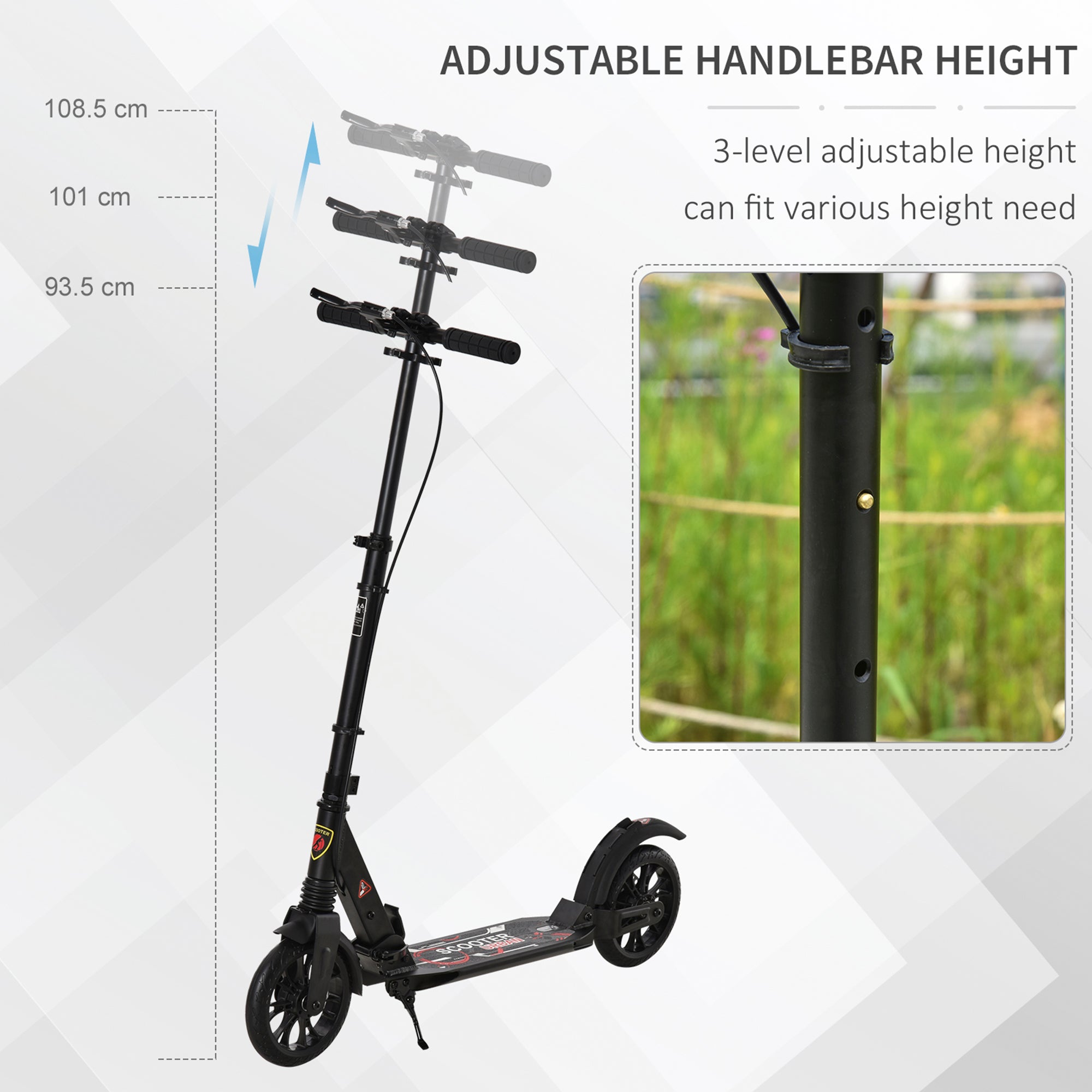 Adult Teens Kick Scooter Foldable Height Adjustable Aluminum Ride On Toy for 14+ with Rear Wheel & Hand Brake, Shock Mitigation System - Black-4