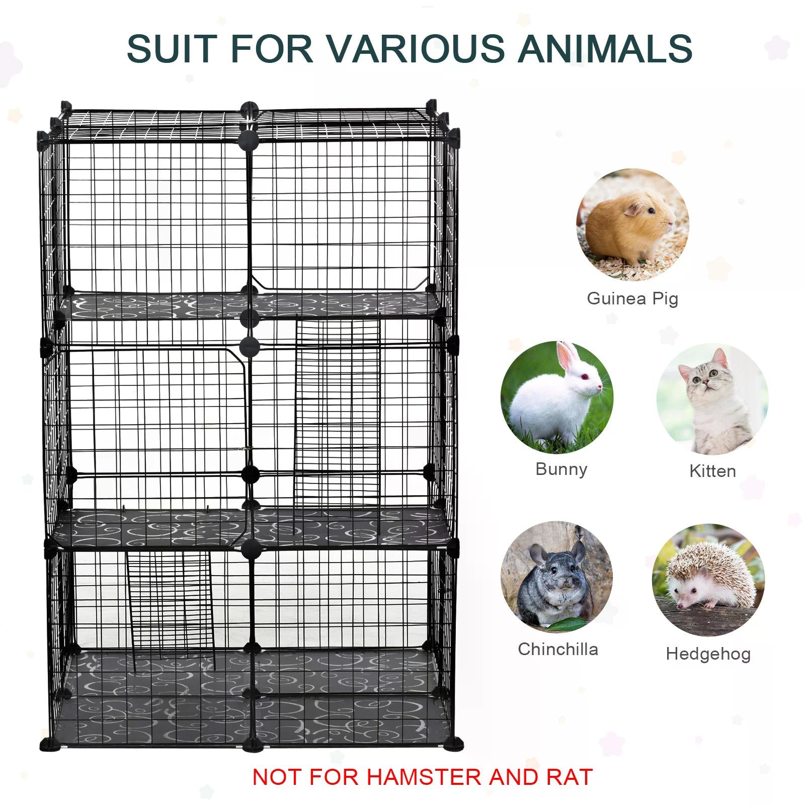 Pet Playpen DIY Small Animal Cage Enclosure Metal Wire Fence 39 Panels with 3 Doors 2 Ramps for Kitten Bunny Chinchilla Pet Mink Black by PawHut-4