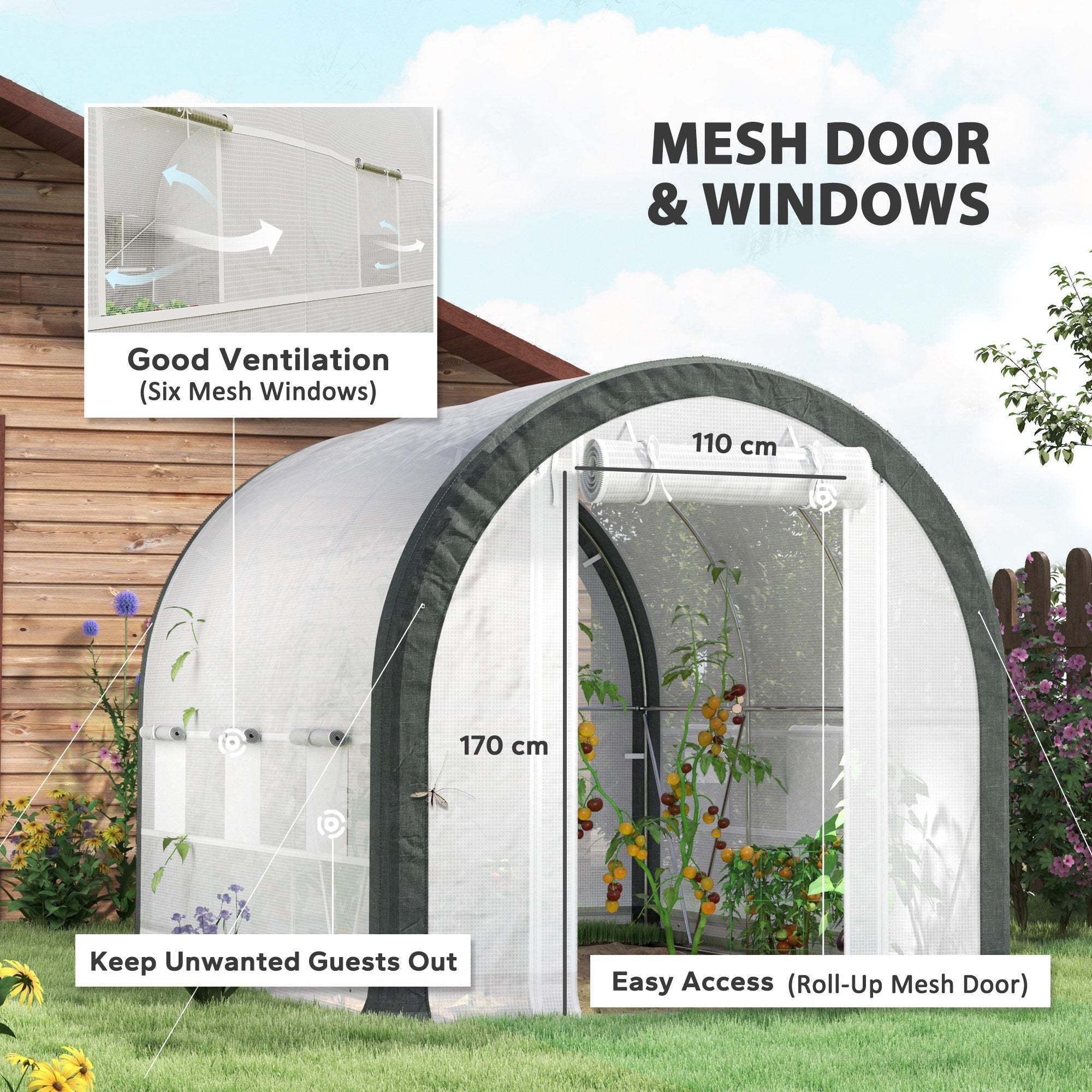 3 x 2m Walk-In Tunnel Greenhouse Set with Galvanised Steel Frame - White-3
