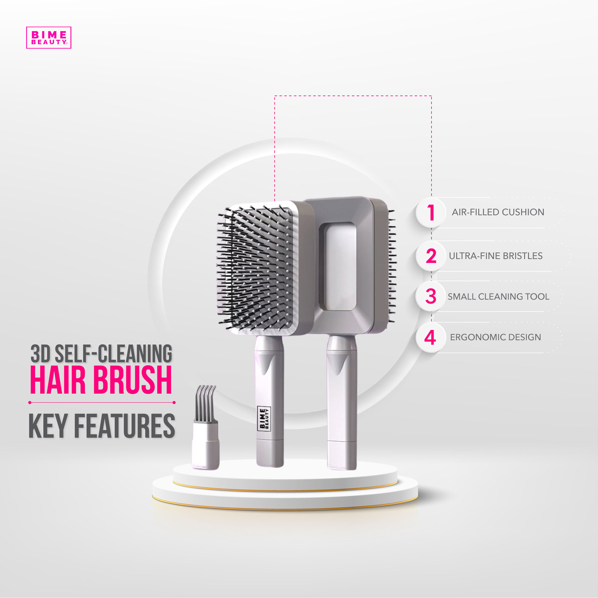 3D Self-cleaning Deluxe Rectangular Hair Brush-2