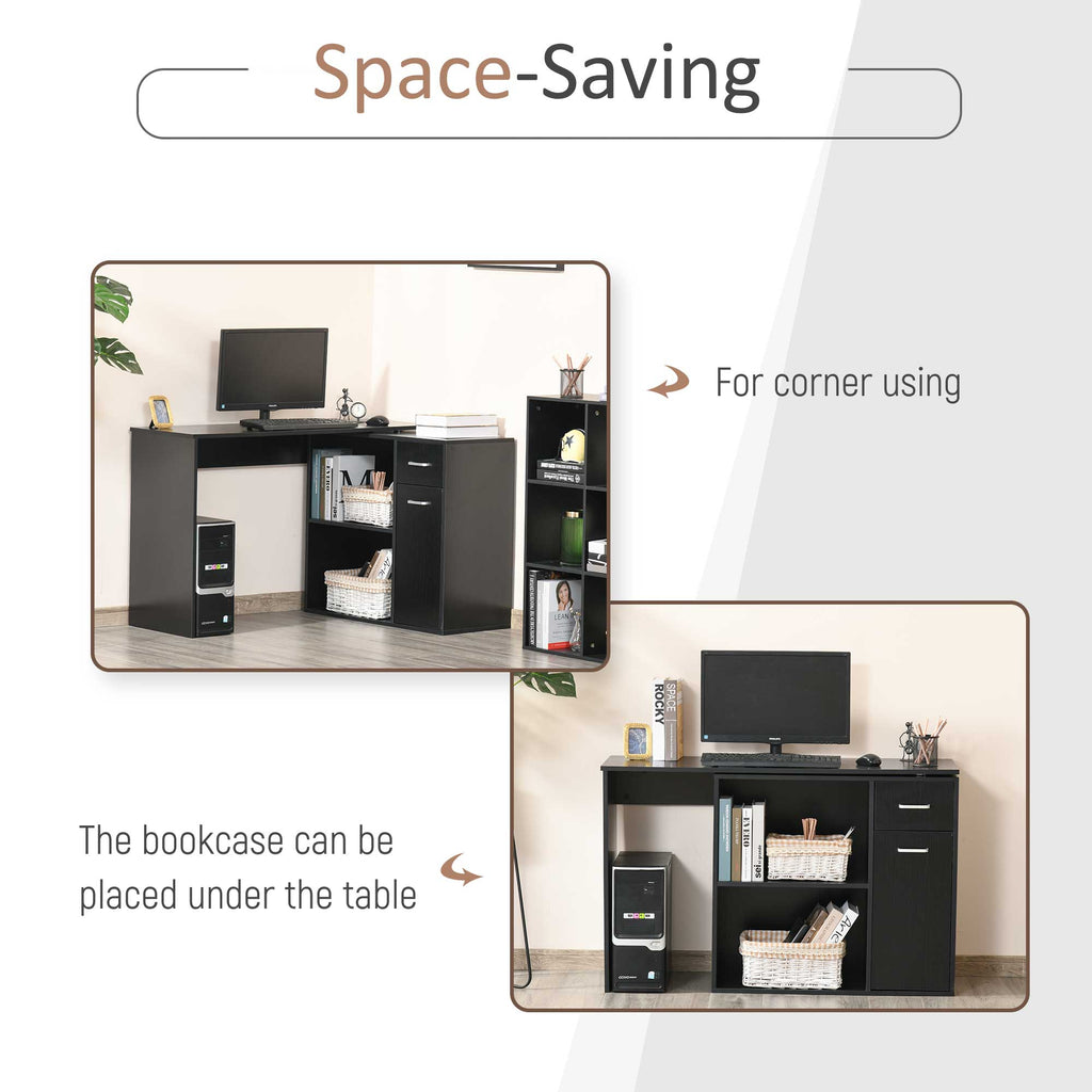 L-Shaped corner computer desk Table Study Table PC Workstation with Storage Shelf Drawer Home Office Black-3