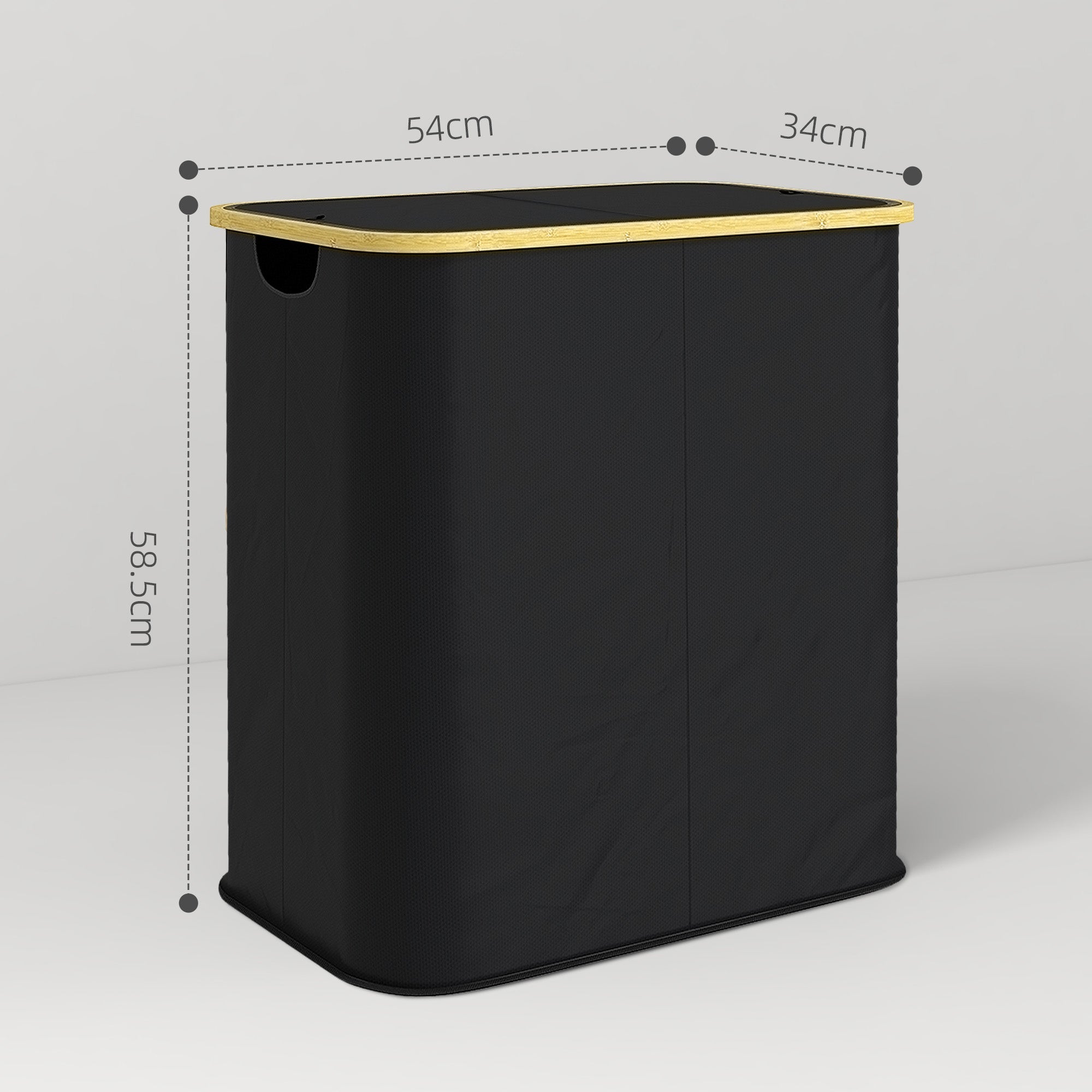 Double Laundry Basket With Lid, 80L Collapsible Laundry Hamper with Groove Handles, Washing Basket for Bathroom, Bedroom, Laundry Room, Black-2