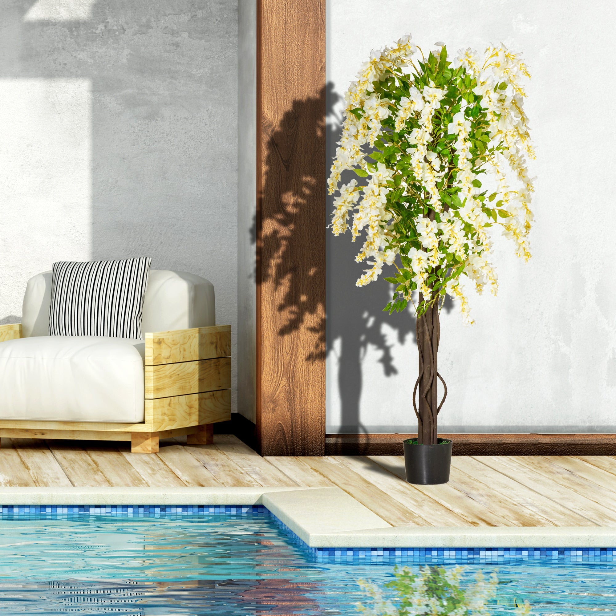 Artificial Realistic White Wisteria Tree Faux Decorative Plant in Nursery Pot for Indoor Outdoor Décor, 160cm-3