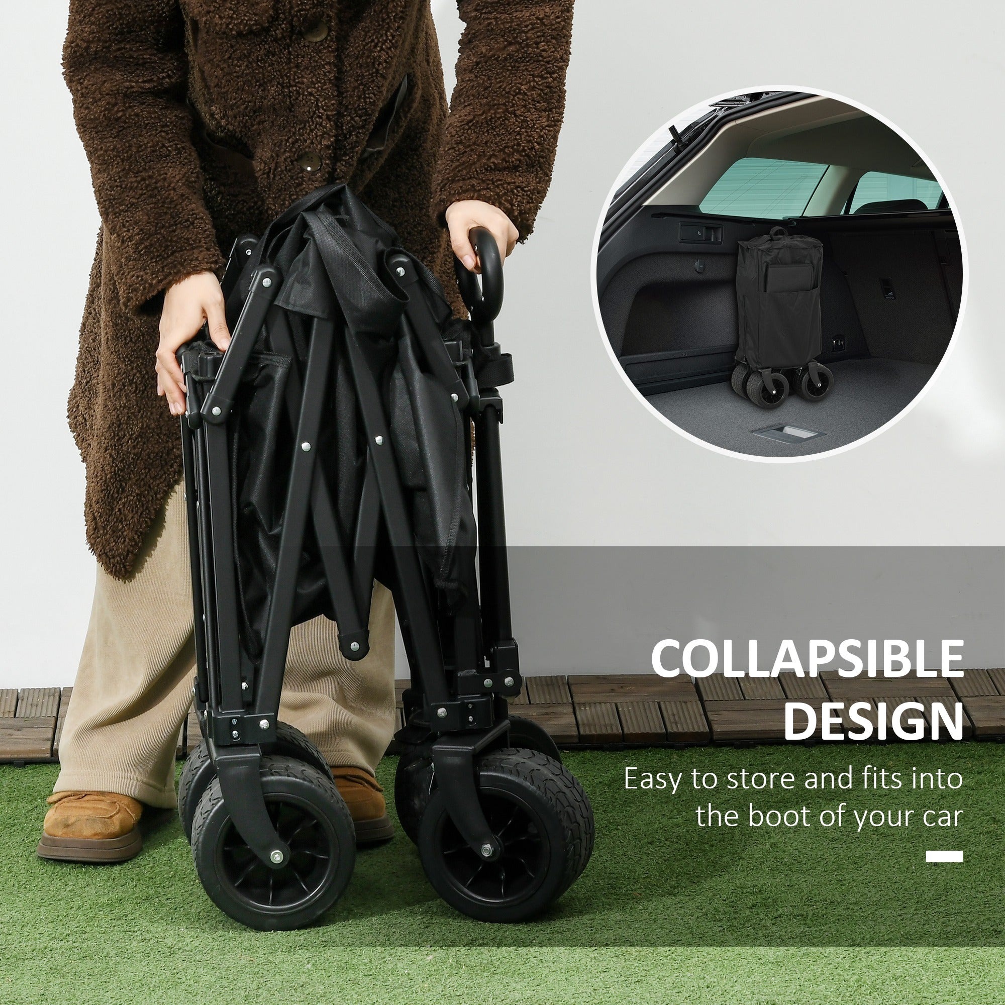 Folding Garden Trolley with Carry Bag 120KG Capacity Black-3