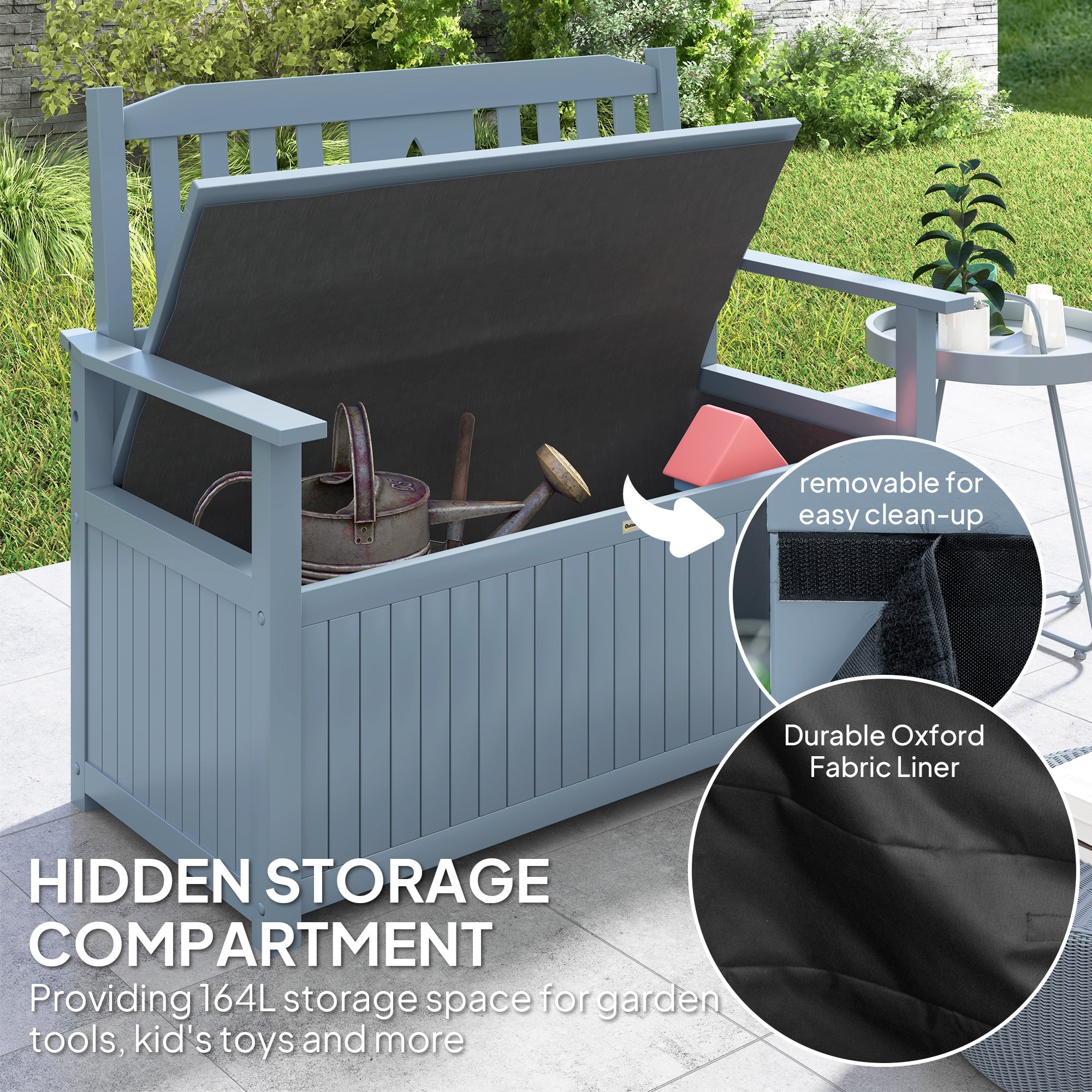 2 Seater Wooden Storage Bench with Hidden Compartment - Grey-4