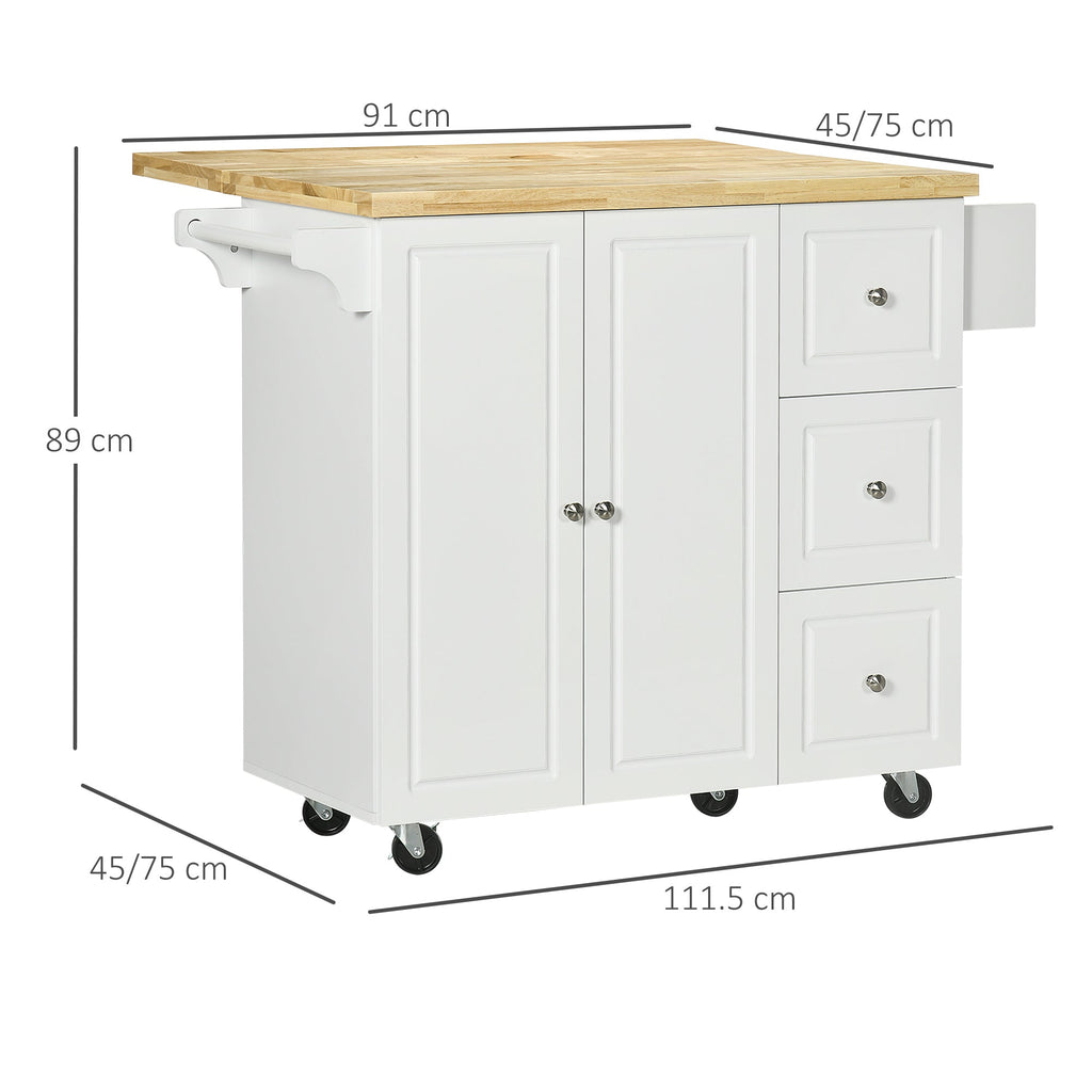Drop-Leaf Kitchen Island on Wheels Utility Storage Cart with Drawers & Cabinet for Kitchen, Dining & Living Room-4