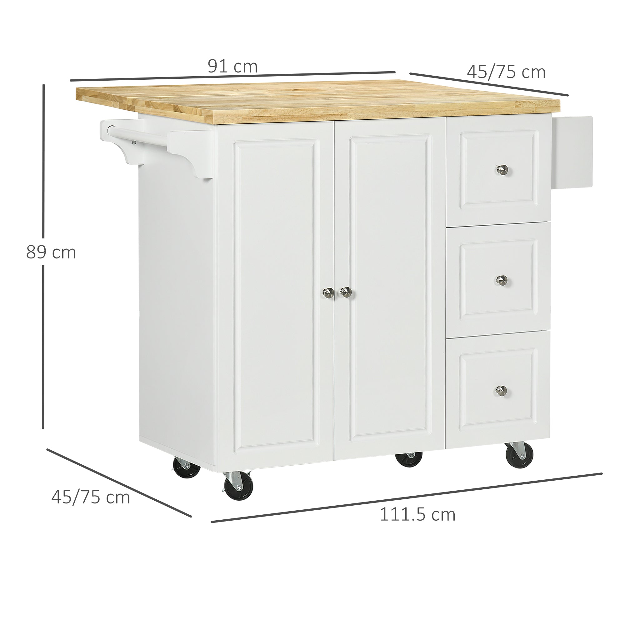 Drop-Leaf Kitchen Island on Wheels Utility Storage Cart with Drawers & Cabinet for Kitchen, Dining & Living Room-4