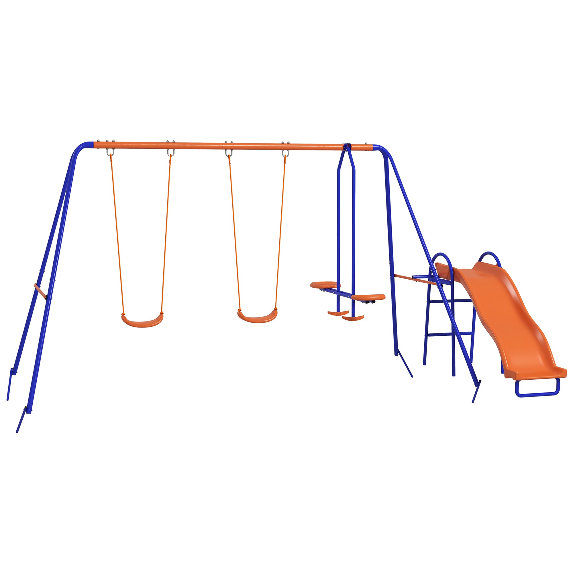 4 in 1 Metal Garden Swing Set with Double Swings and Slide - Orange-0
