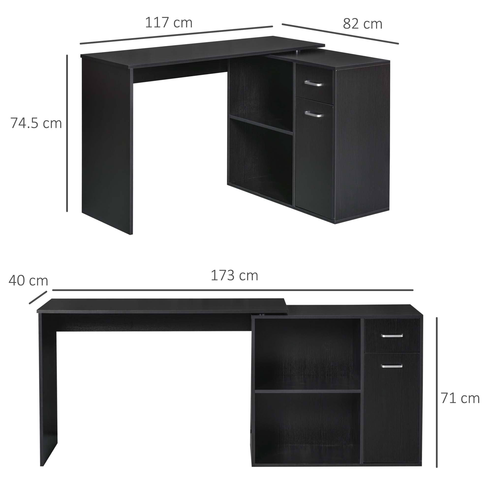 L-Shaped corner computer desk Table Study Table PC Workstation with Storage Shelf Drawer Home Office Black-2