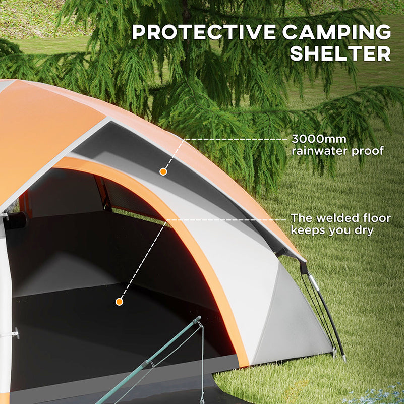 Lightweight Two Man Dome Tent with Rain Protection - Orange/Grey-3