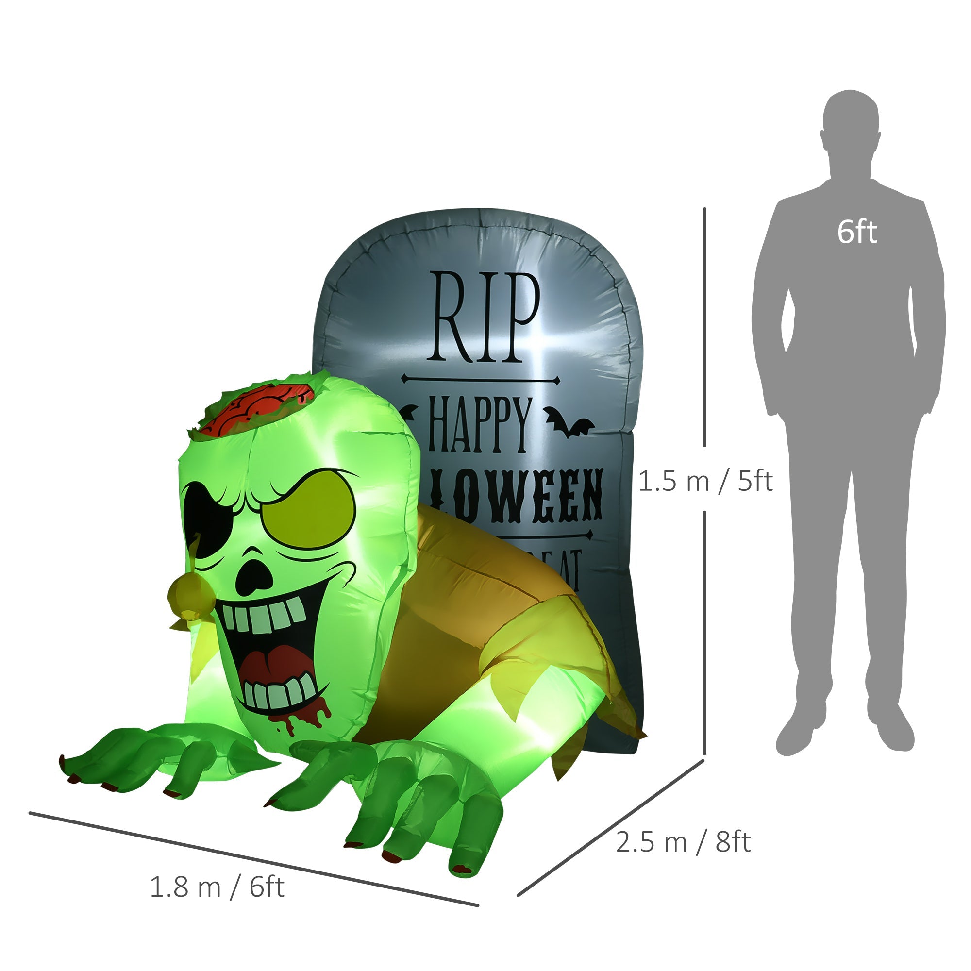 5FT Halloween Inflatables Ghost and Tombstone, Blow Up Outdoor Halloween Decorations with Build-in LED Lights for Garden, Lawn, Party-2