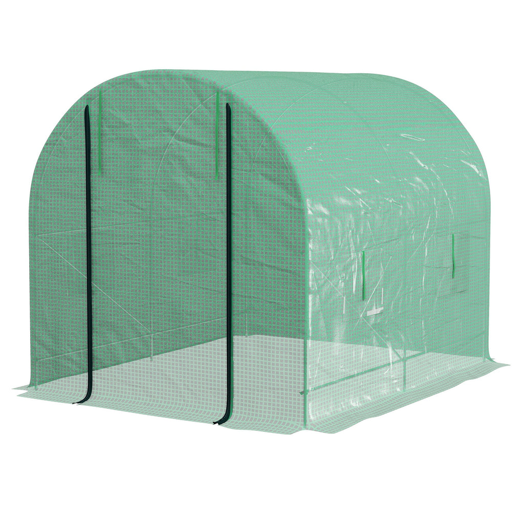 2.5 x 2m Walk-In Polytunnel Greenhouse with Steel Frame and Roll-Up Door - Green-0