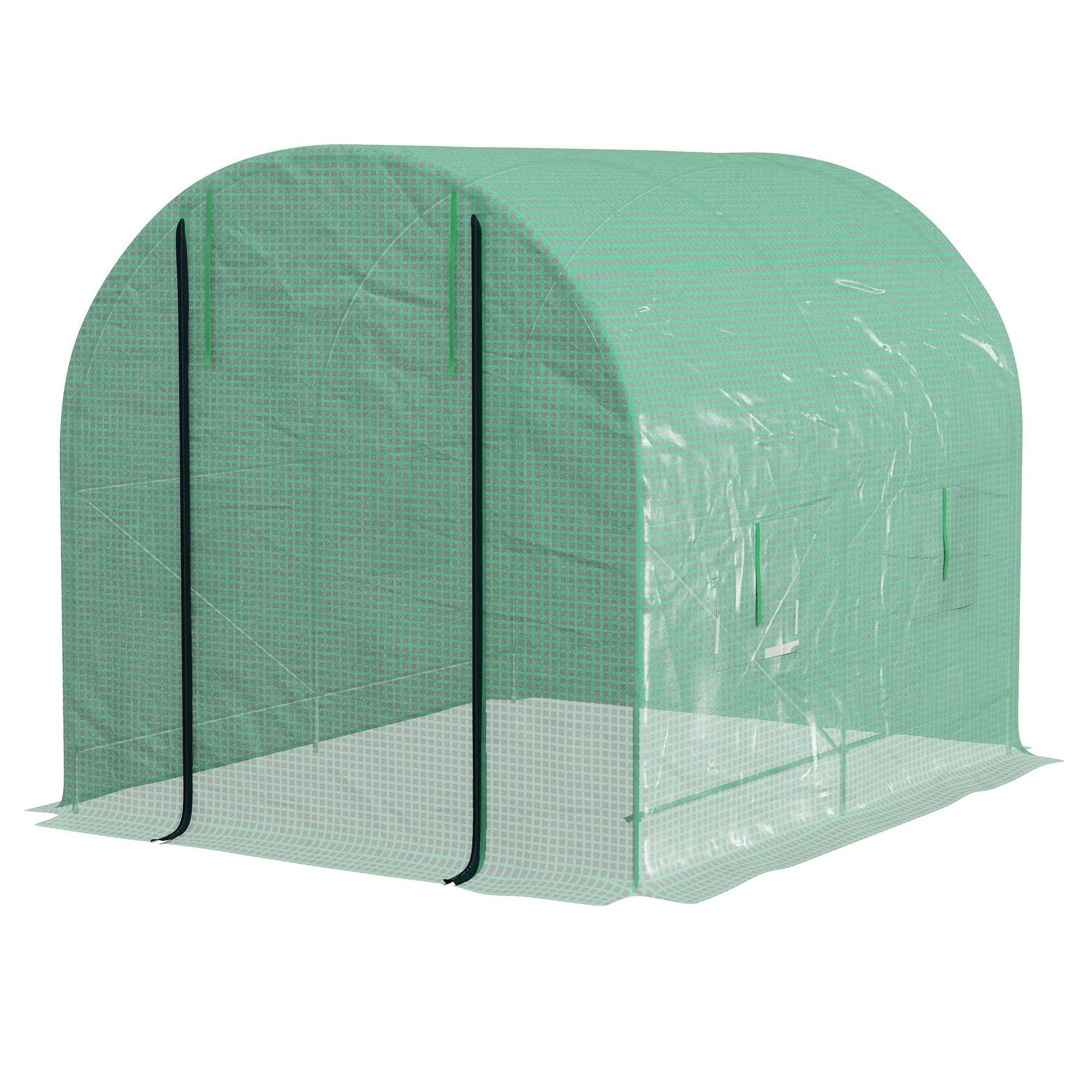 2.5 x 2m Walk-In Polytunnel Greenhouse with Steel Frame and Roll-Up Door - Green-0