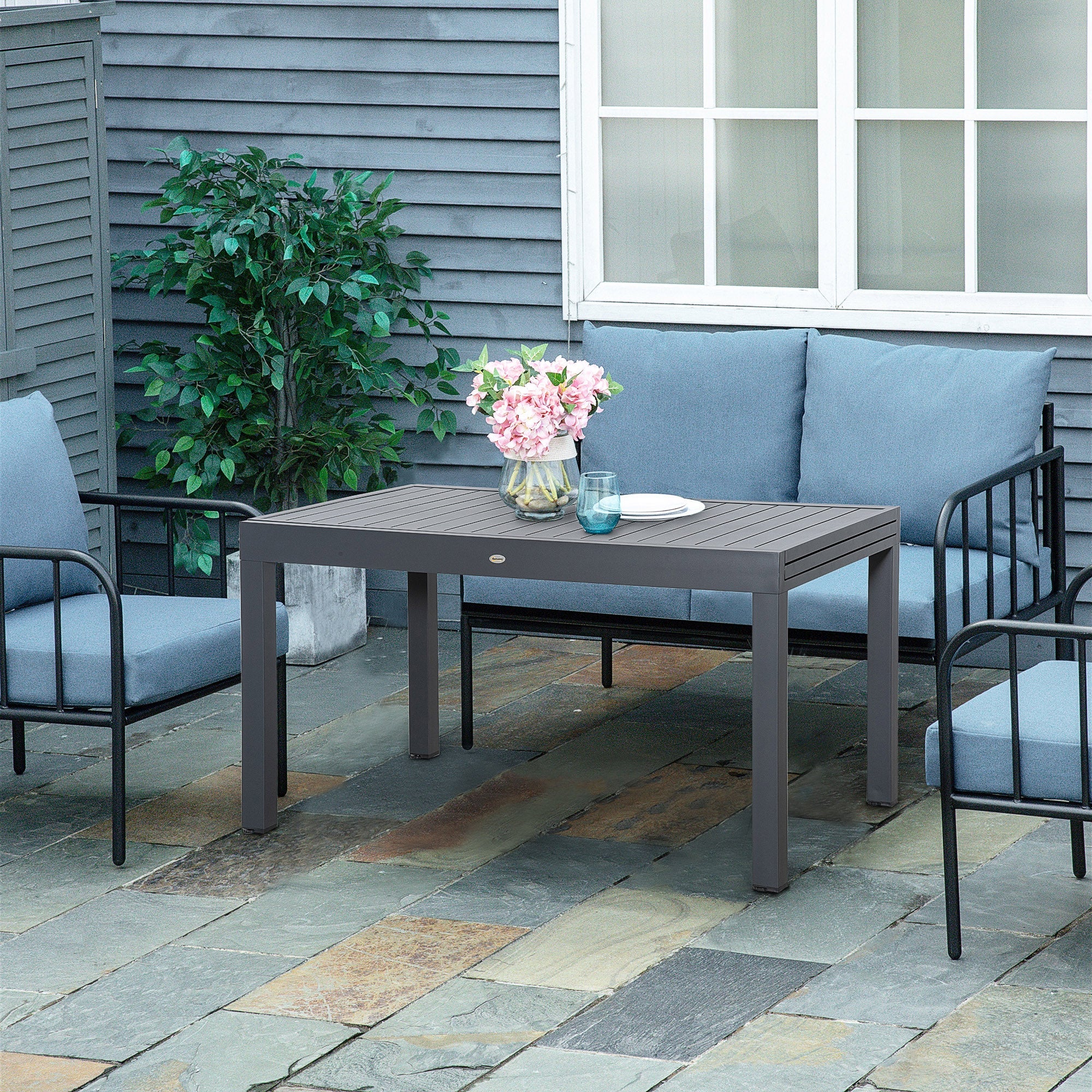 10 Seater Extendable Garden Dining Table with Aluminium Frame Grey-1