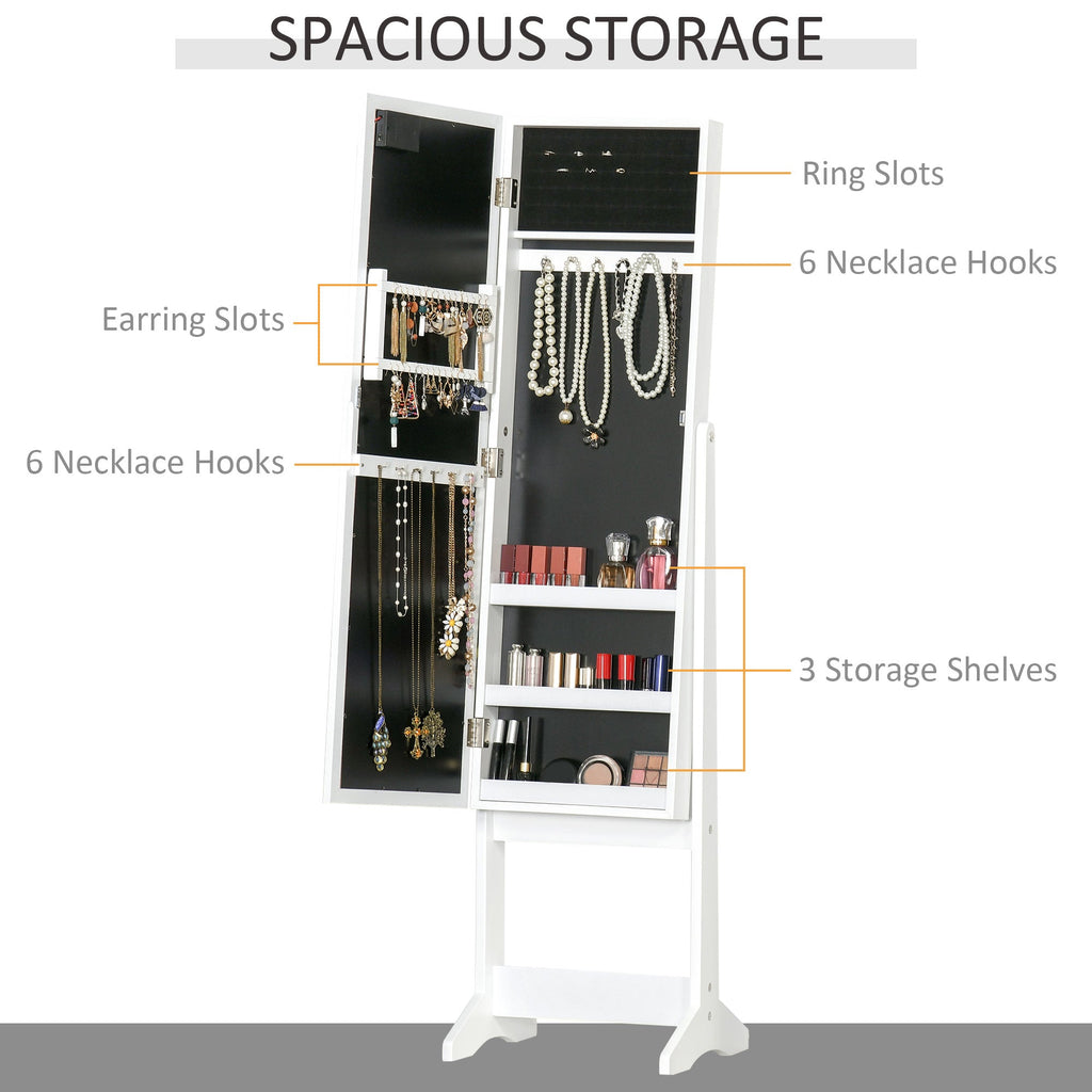 Full Body Mirrored Jewelry Cabinet W/ LED Light Jewelry Cabinet W/ 3 Angle Adjustable For Rings Earrings Bracelets Cosmetics Warm White-4