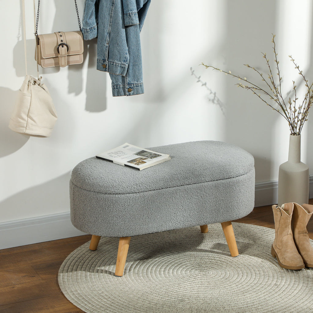 Teddy Fleece Storage Ottoman - Grey-1
