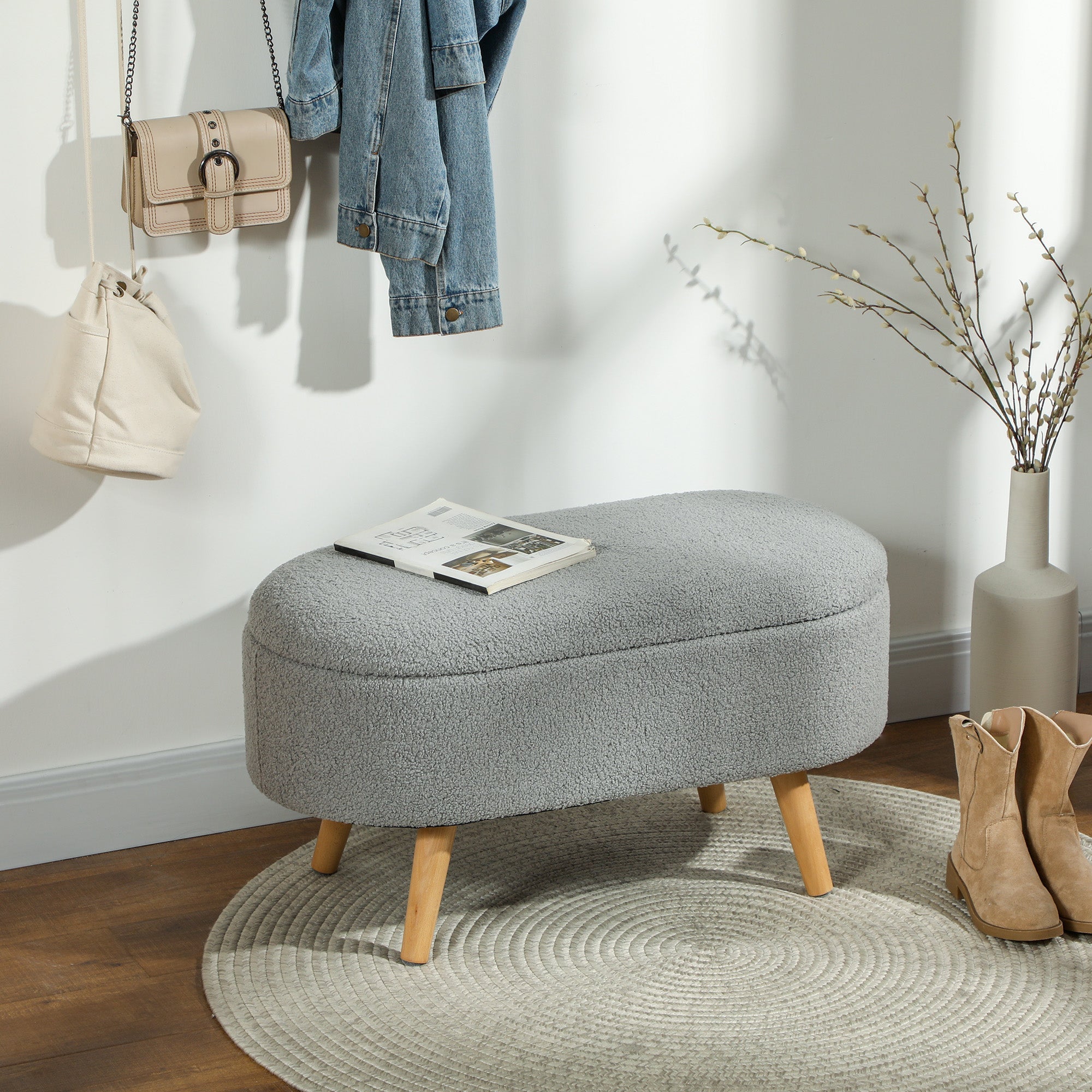 Teddy Fleece Storage Ottoman - Grey-1