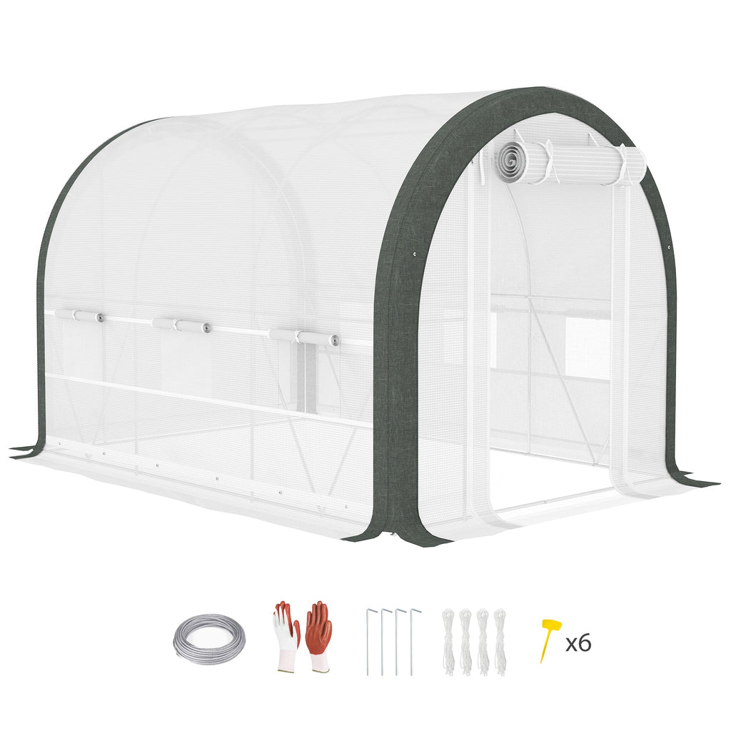 3 x 2m Walk-In Tunnel Greenhouse Set with Galvanised Steel Frame - White-0