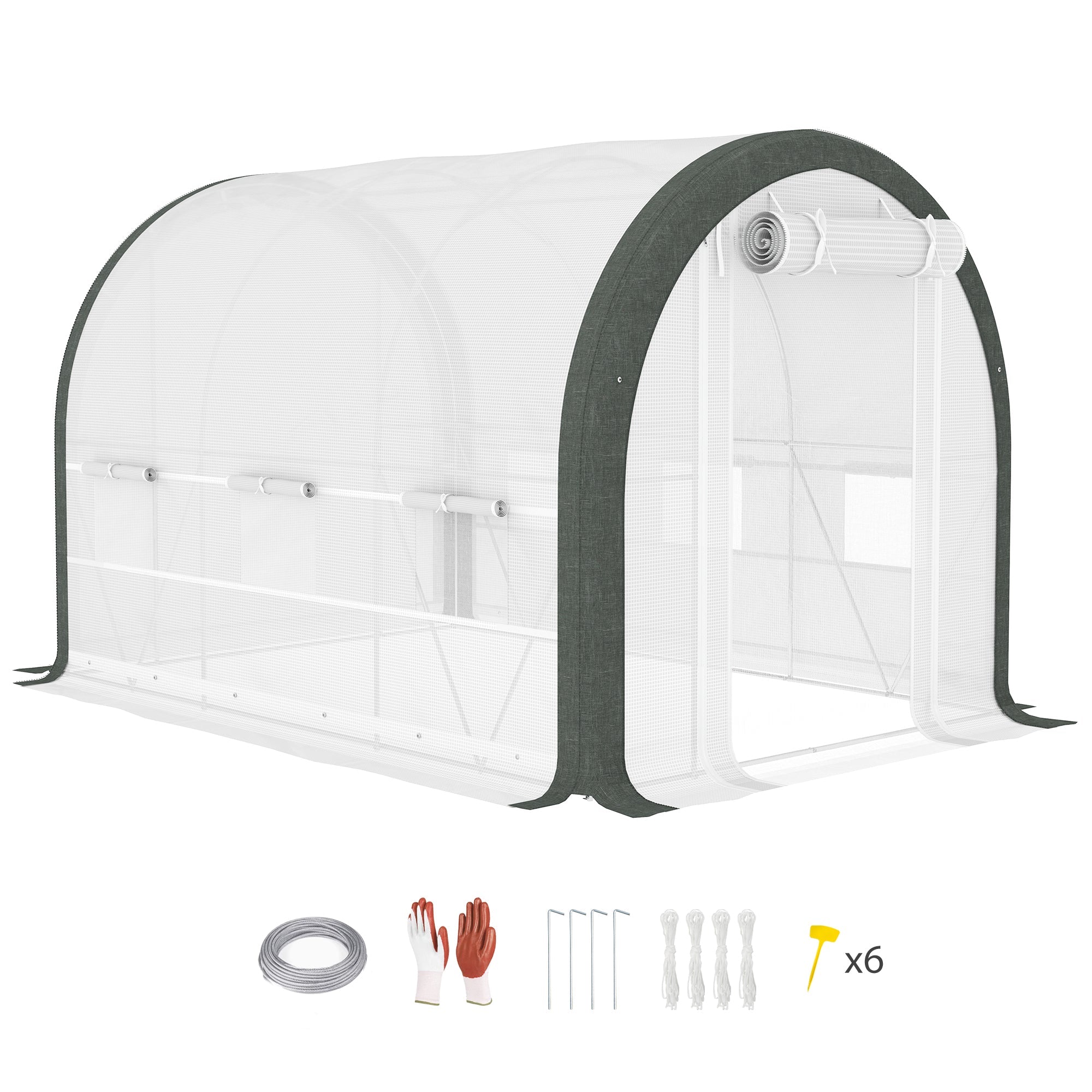 3 x 2m Walk-In Tunnel Greenhouse Set with Galvanised Steel Frame - White-0