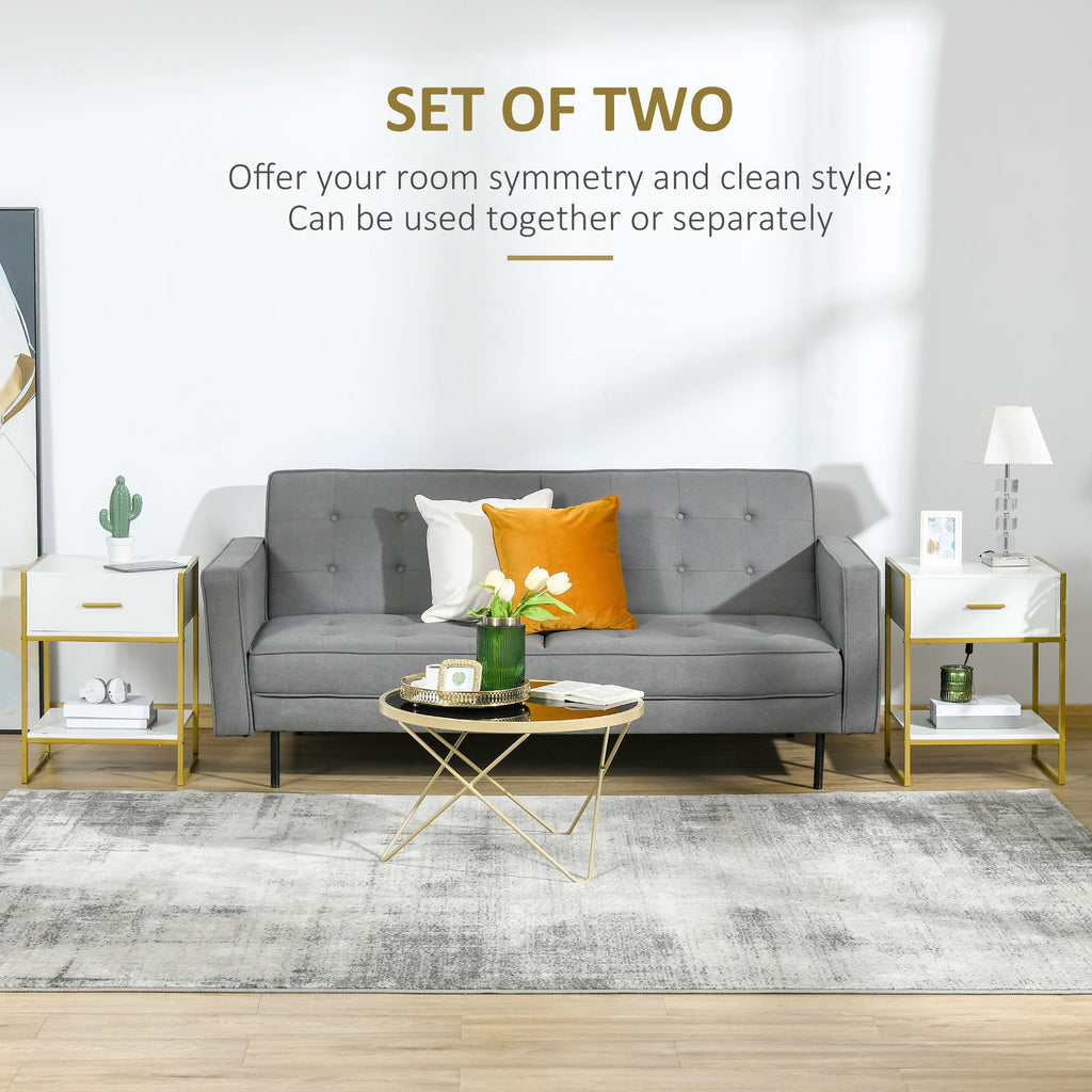 Set of Two Elegant Bedside Tables - White/Gold-Tone-3