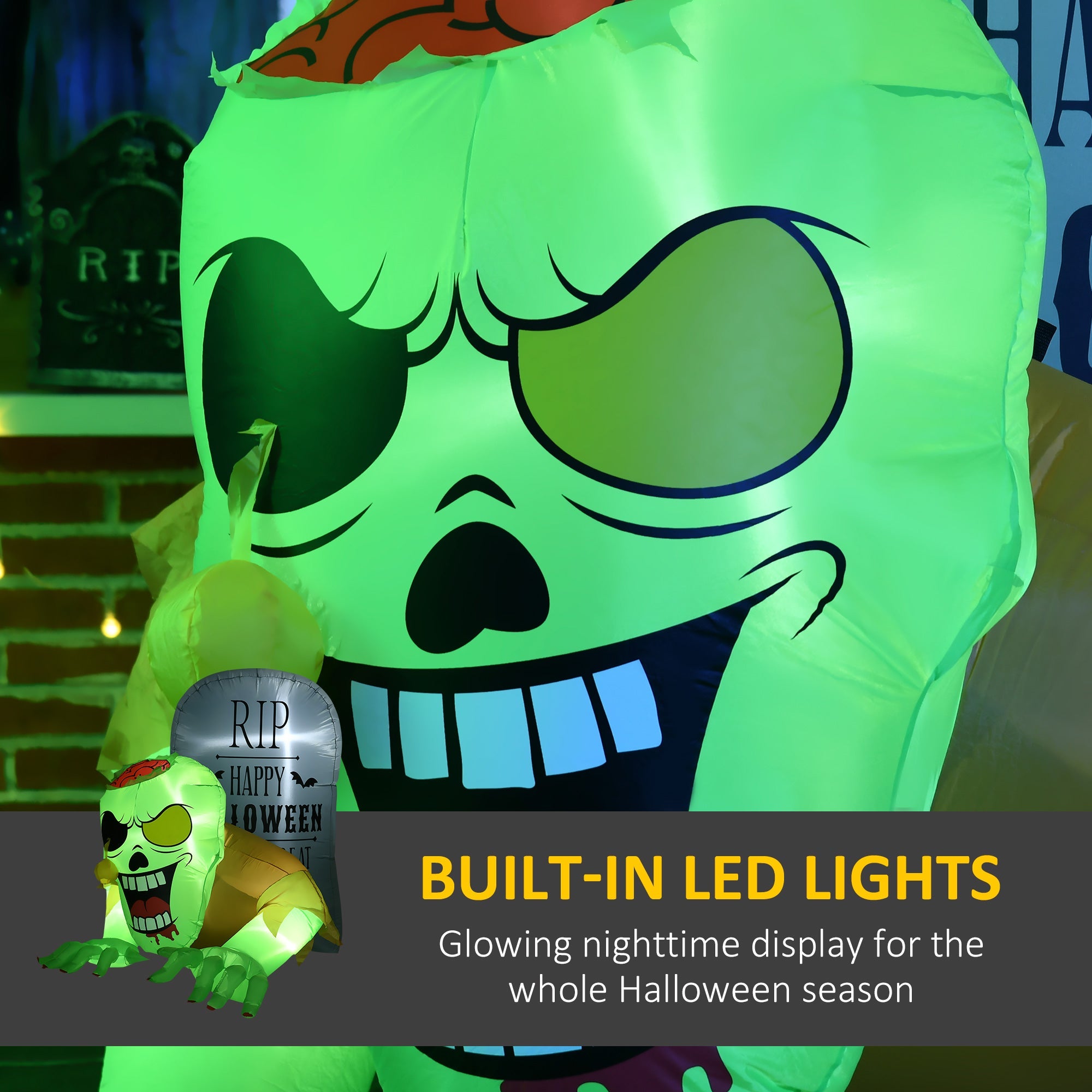 5FT Halloween Inflatables Ghost and Tombstone, Blow Up Outdoor Halloween Decorations with Build-in LED Lights for Garden, Lawn, Party-3