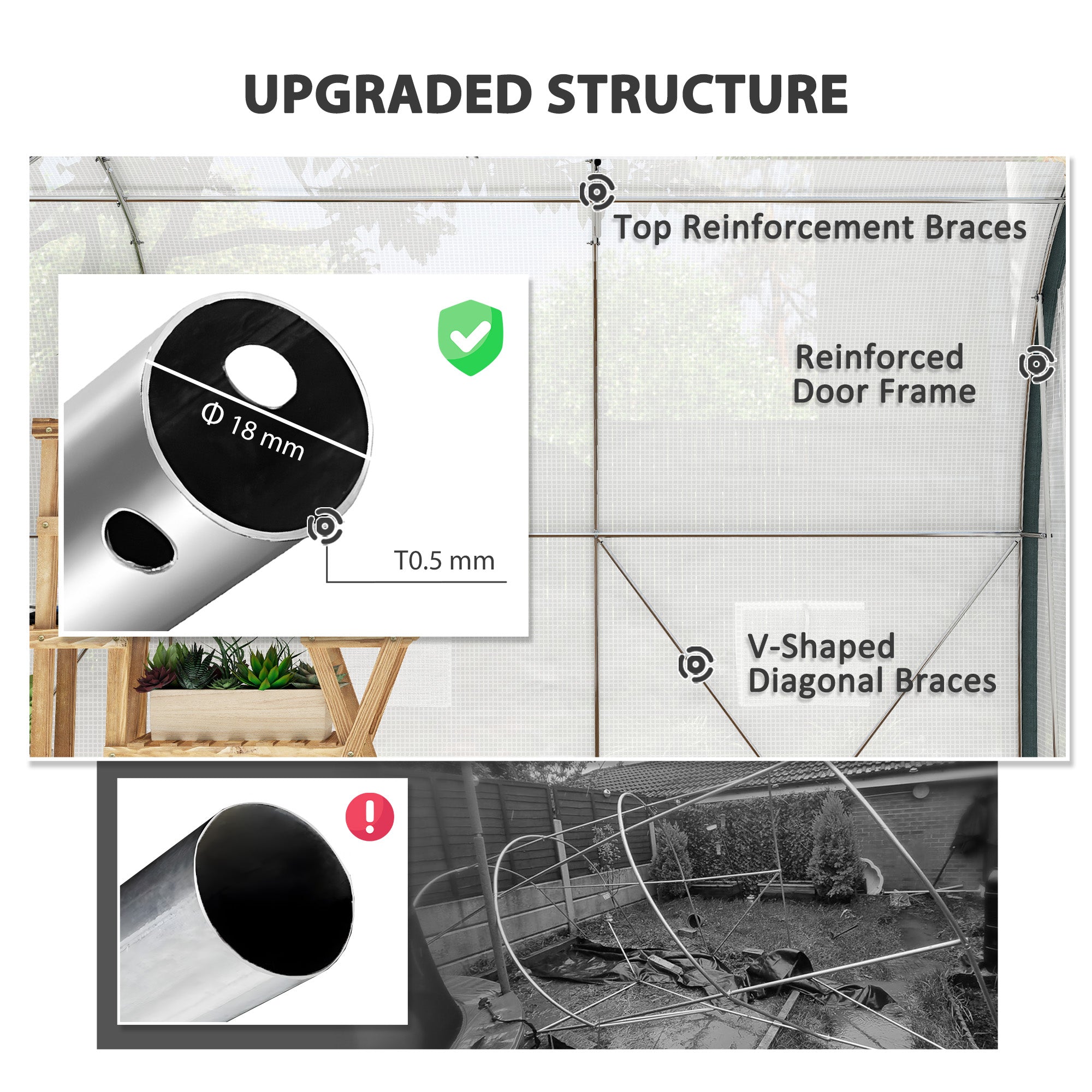 3 x 2m Walk-In Tunnel Greenhouse Set with Galvanised Steel Frame - White-4