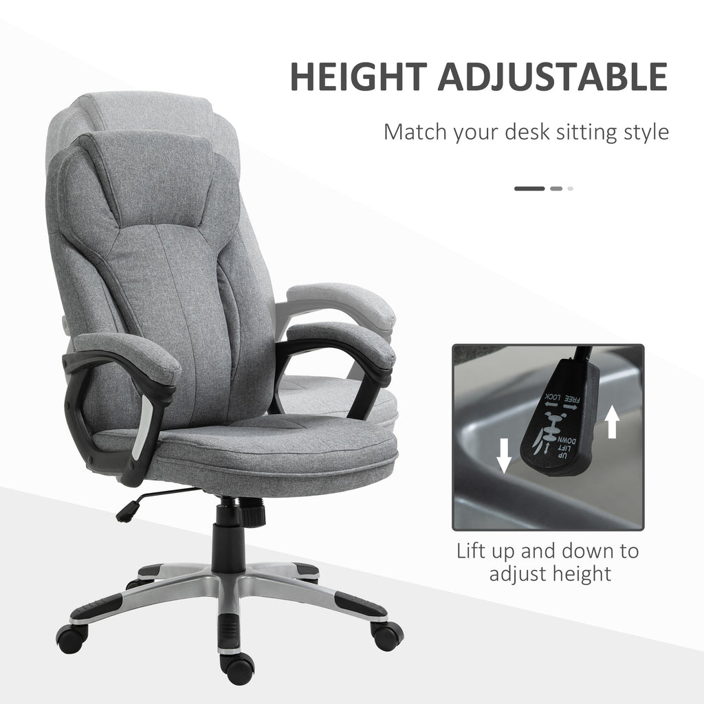 Swivel Chair Linen Fabric Home Office Chair, Height Adjustable Computer Chair with Padded Armrests and Tilt Function, Grey-3