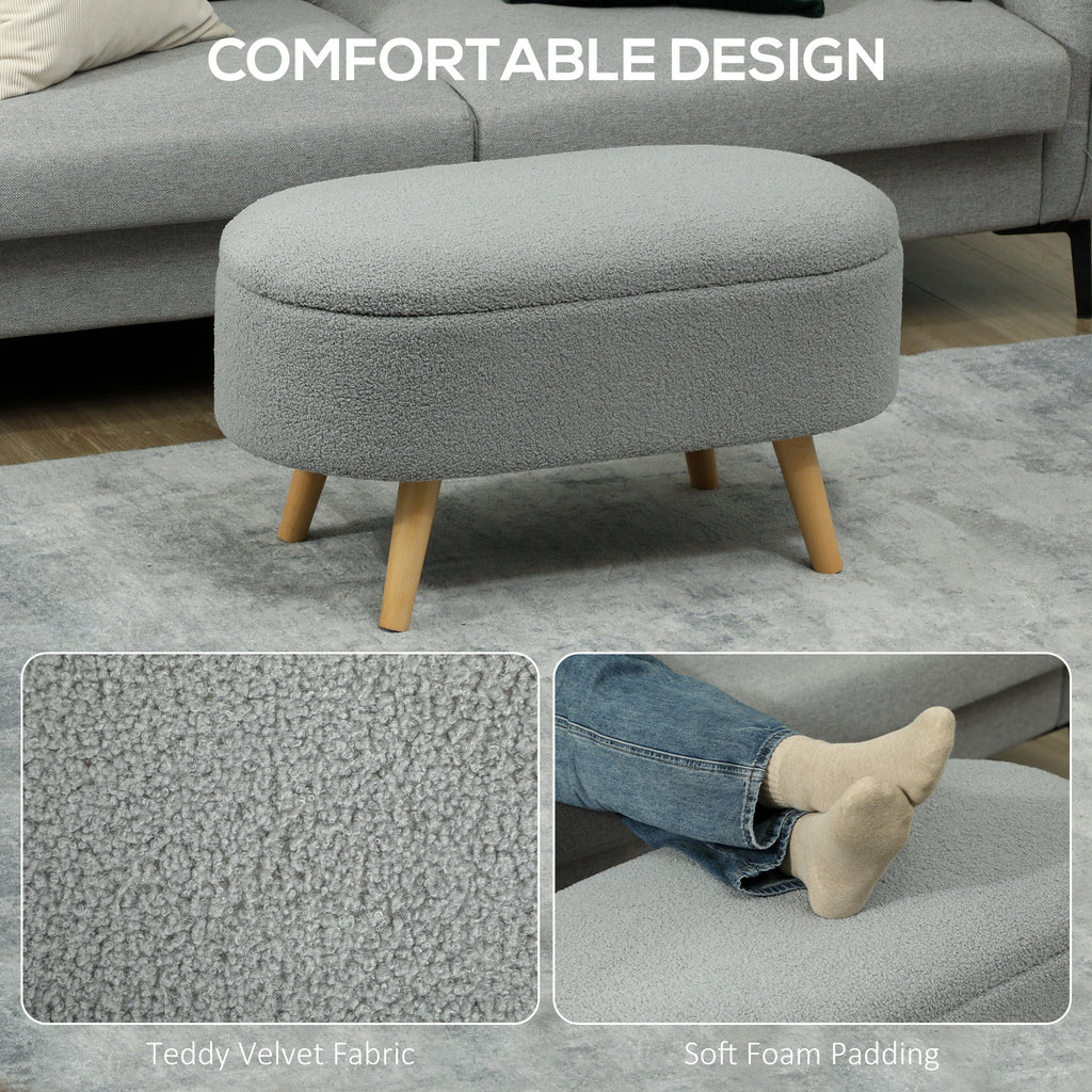 Teddy Fleece Storage Ottoman - Grey-4