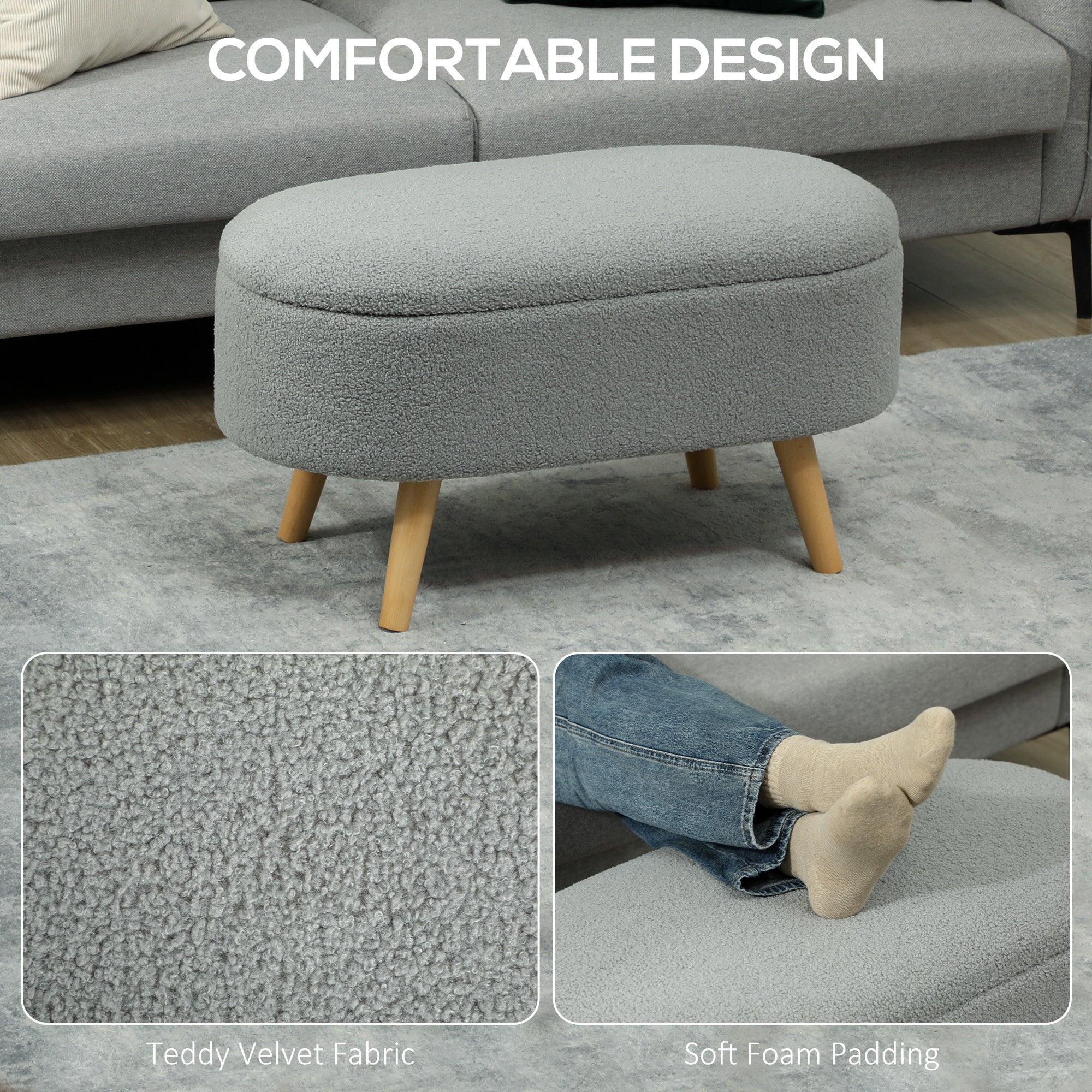 Teddy Fleece Storage Ottoman - Grey-4