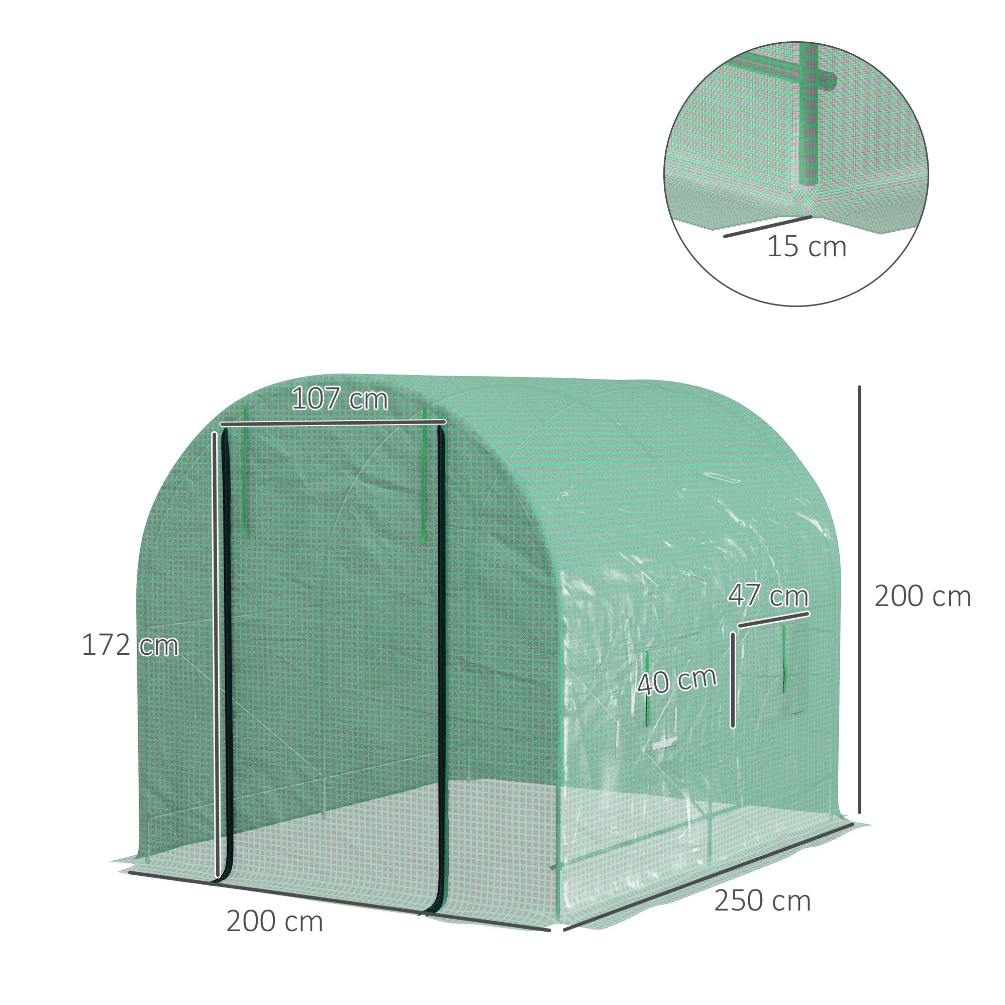 2.5 x 2m Walk-In Polytunnel Greenhouse with Steel Frame and Roll-Up Door - Green-2
