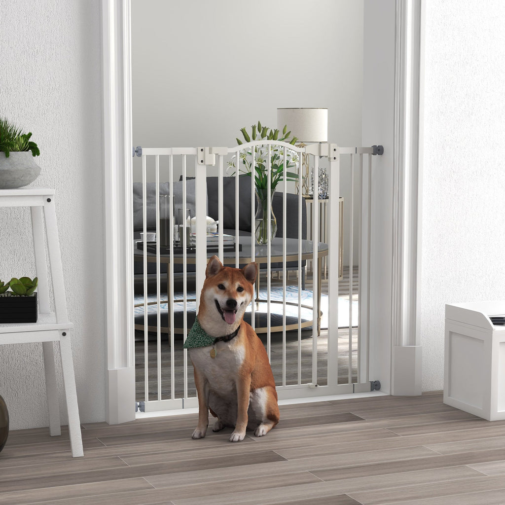 Metal Pet Safety Gate Dog Gate Folding Fence, White-1