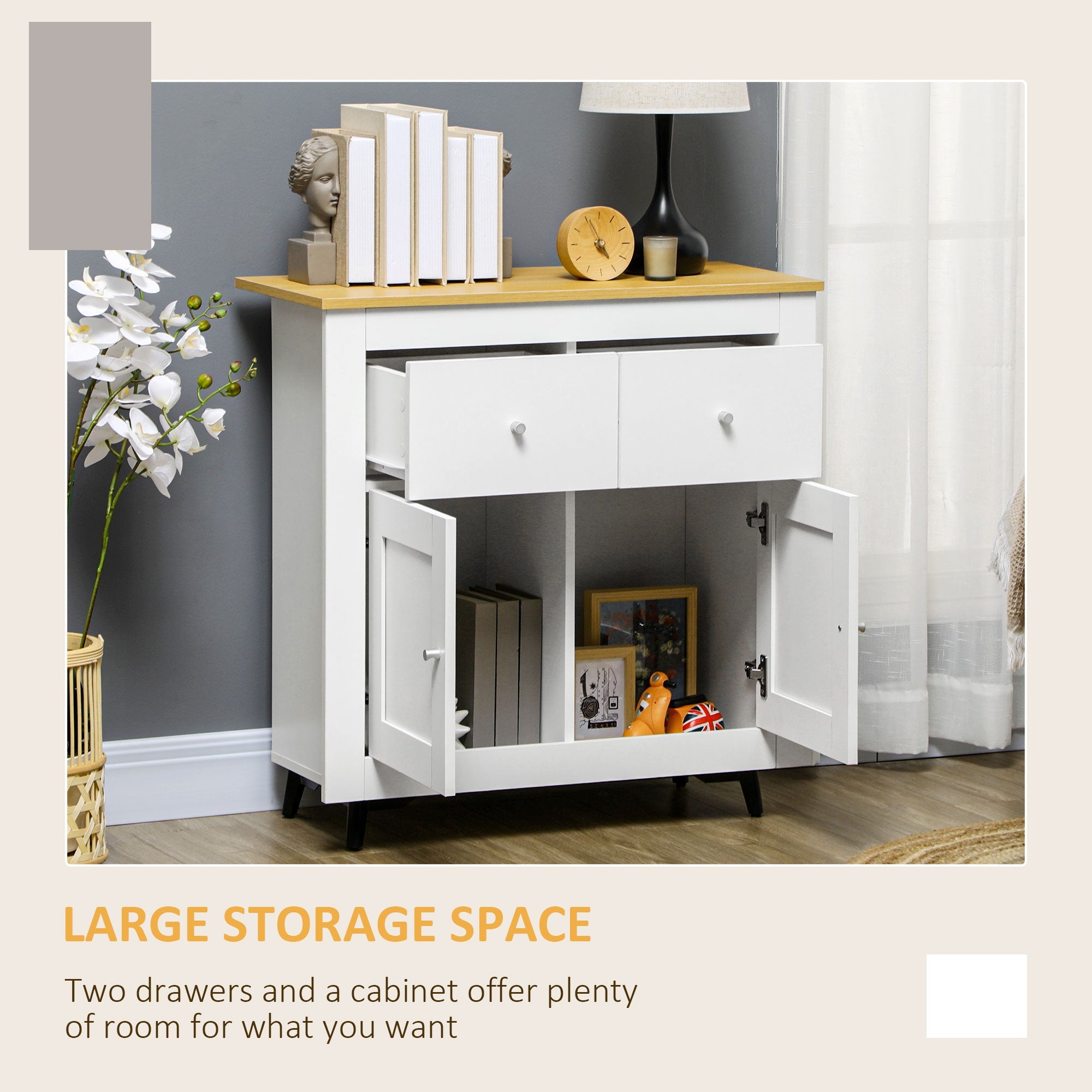 Sideboard Cabinet, Modern Kitchen Cupboard with Double Doors and Drawers for Dining Room, Living Room and Entryway, White-4