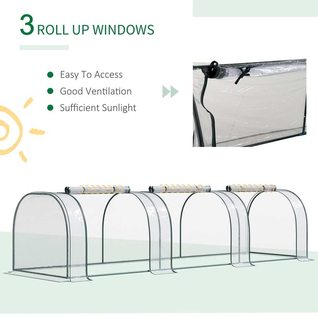 3 Section Portable PVC Tunnel Greenhouse with Steel Frame - Dark Green-3