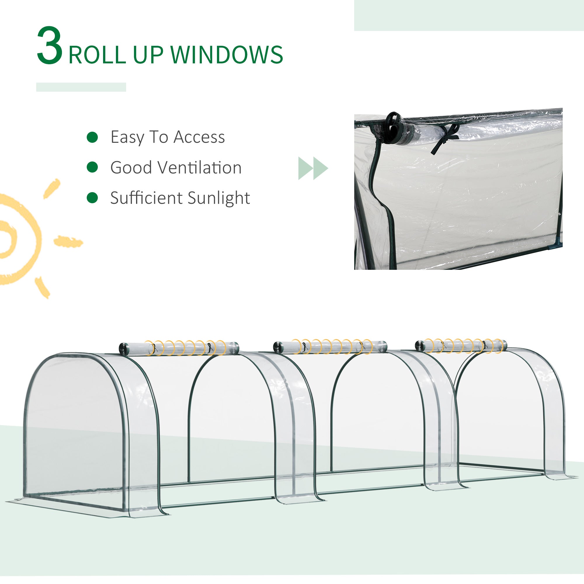 3 Section Portable PVC Tunnel Greenhouse with Steel Frame - Dark Green-3