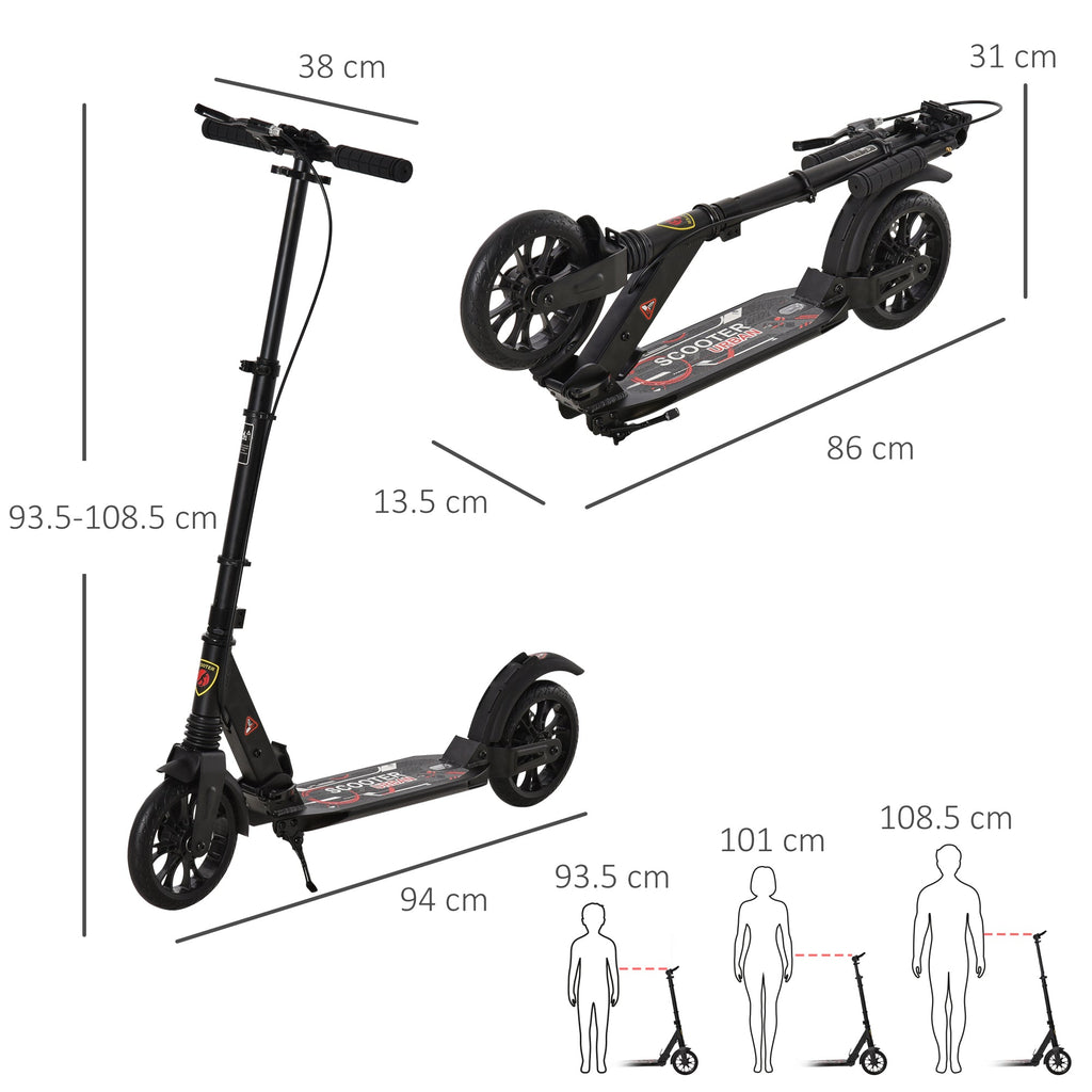 Adult Teens Kick Scooter Foldable Height Adjustable Aluminum Ride On Toy for 14+ with Rear Wheel & Hand Brake, Shock Mitigation System - Black-2