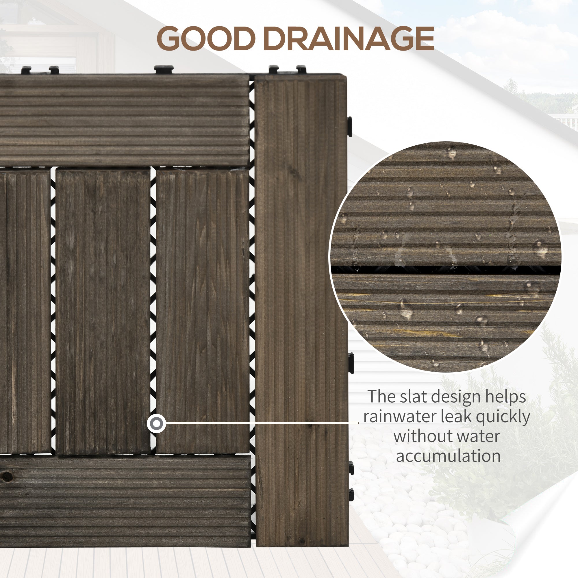 27 Piece Wooden Interlocking Decking Tiles Set - Charcoal Grey-4