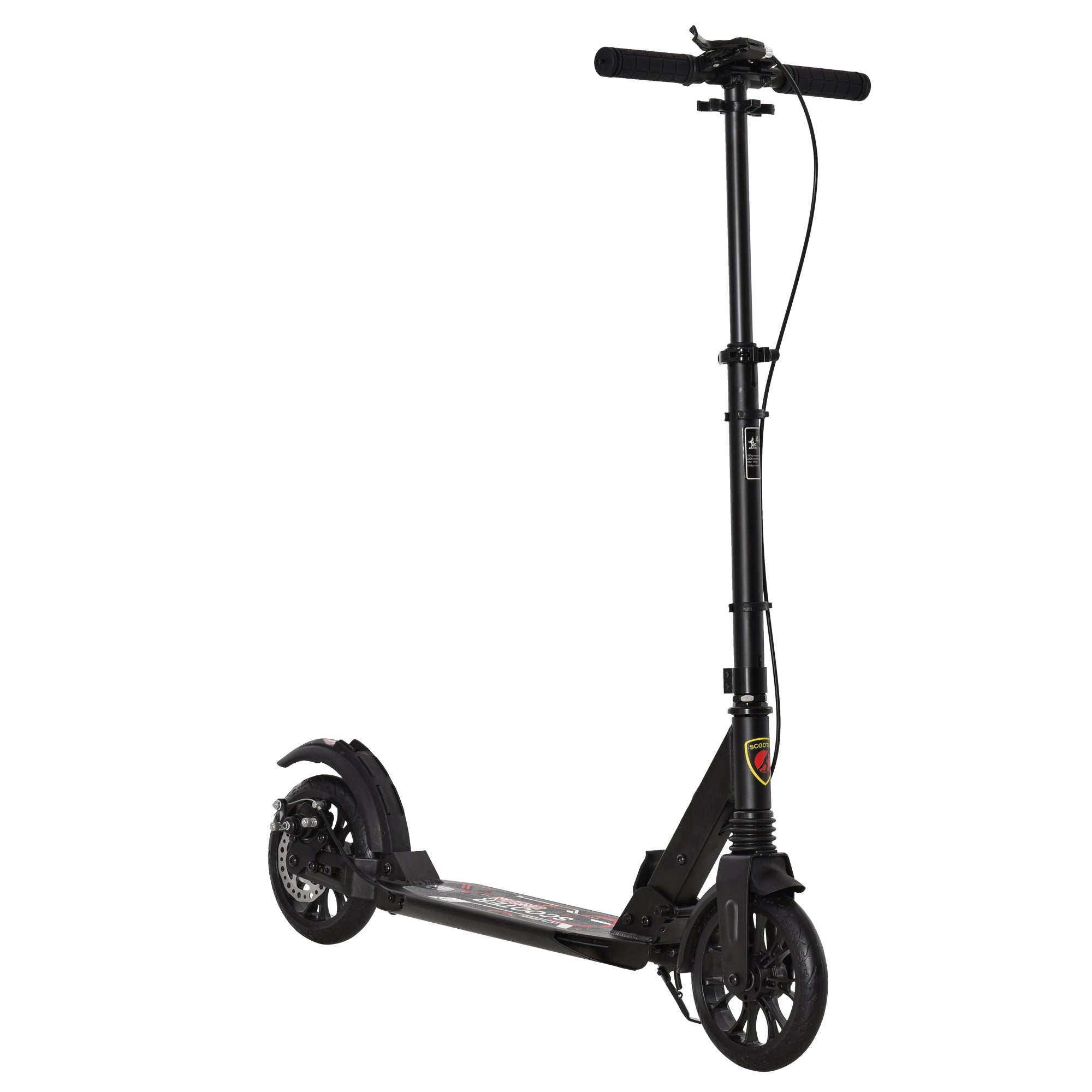 Adult Teens Kick Scooter Foldable Height Adjustable Aluminum Ride On Toy for 14+ with Rear Wheel & Hand Brake, Shock Mitigation System - Black-0