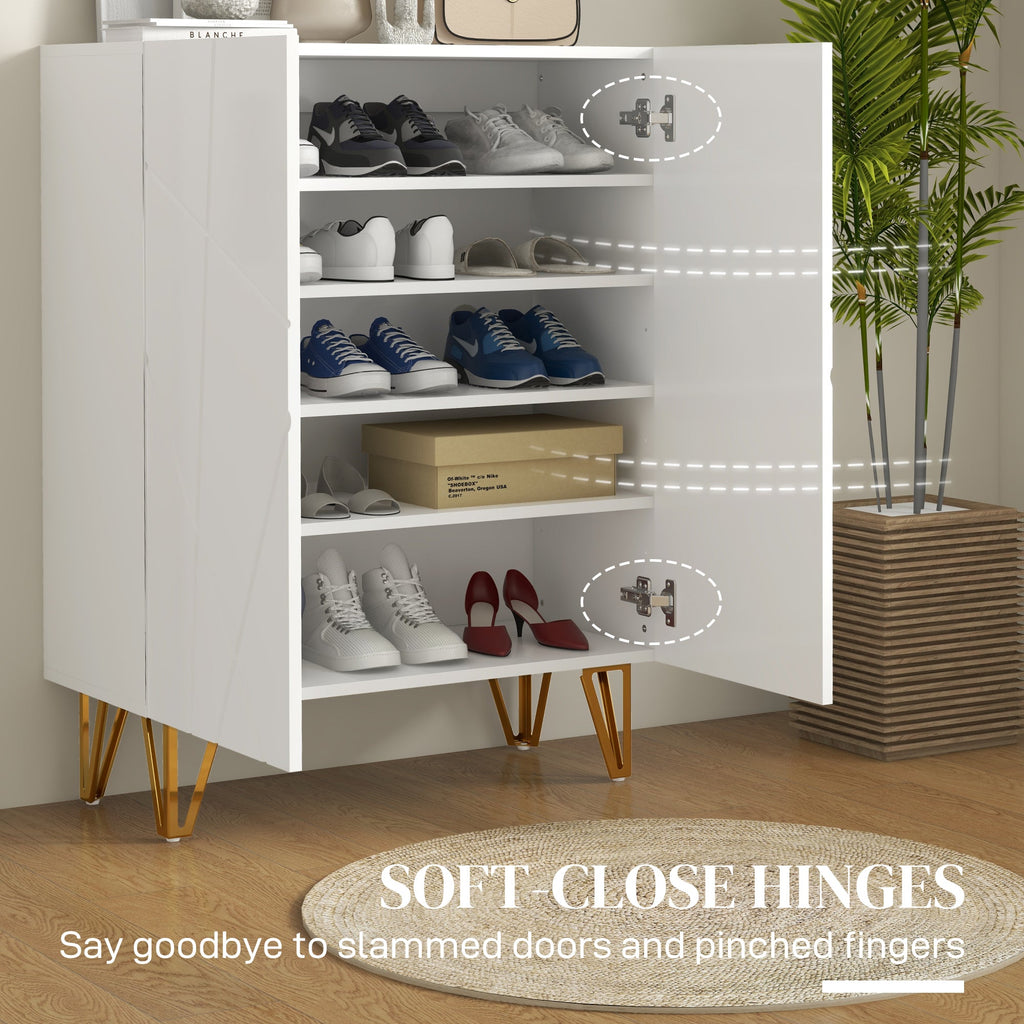 Narrow Shoe Storage Cabinet with Soft-Close Hinges and Adjustable Shelves for 15-20 Pairs of Shoes, White-4