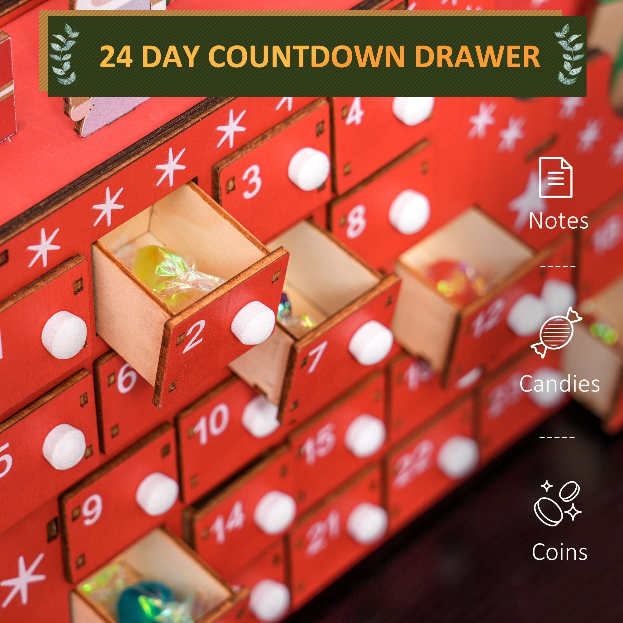 24-Drawer Reusable Santa Sleigh Christmas Advent Calendar-3