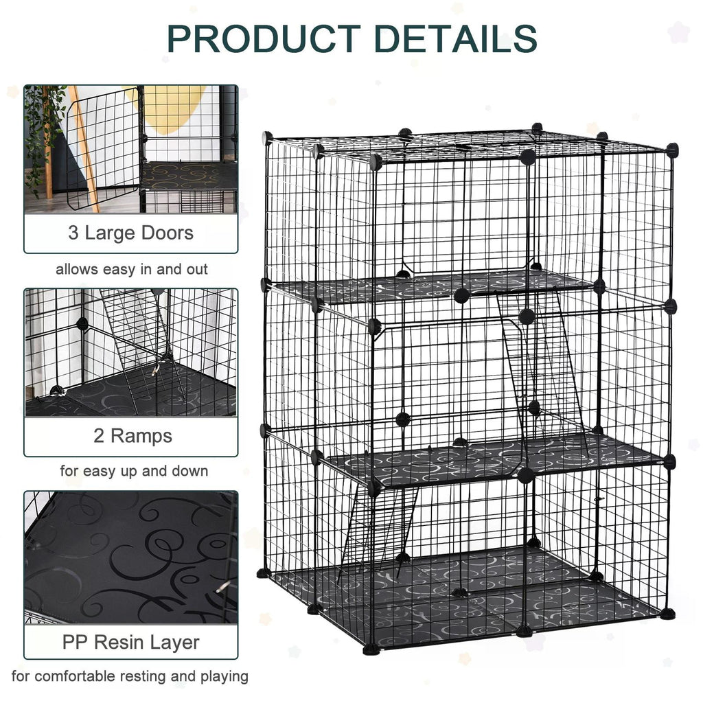 Pet Playpen DIY Small Animal Cage Enclosure Metal Wire Fence 39 Panels with 3 Doors 2 Ramps for Kitten Bunny Chinchilla Pet Mink Black by PawHut-3