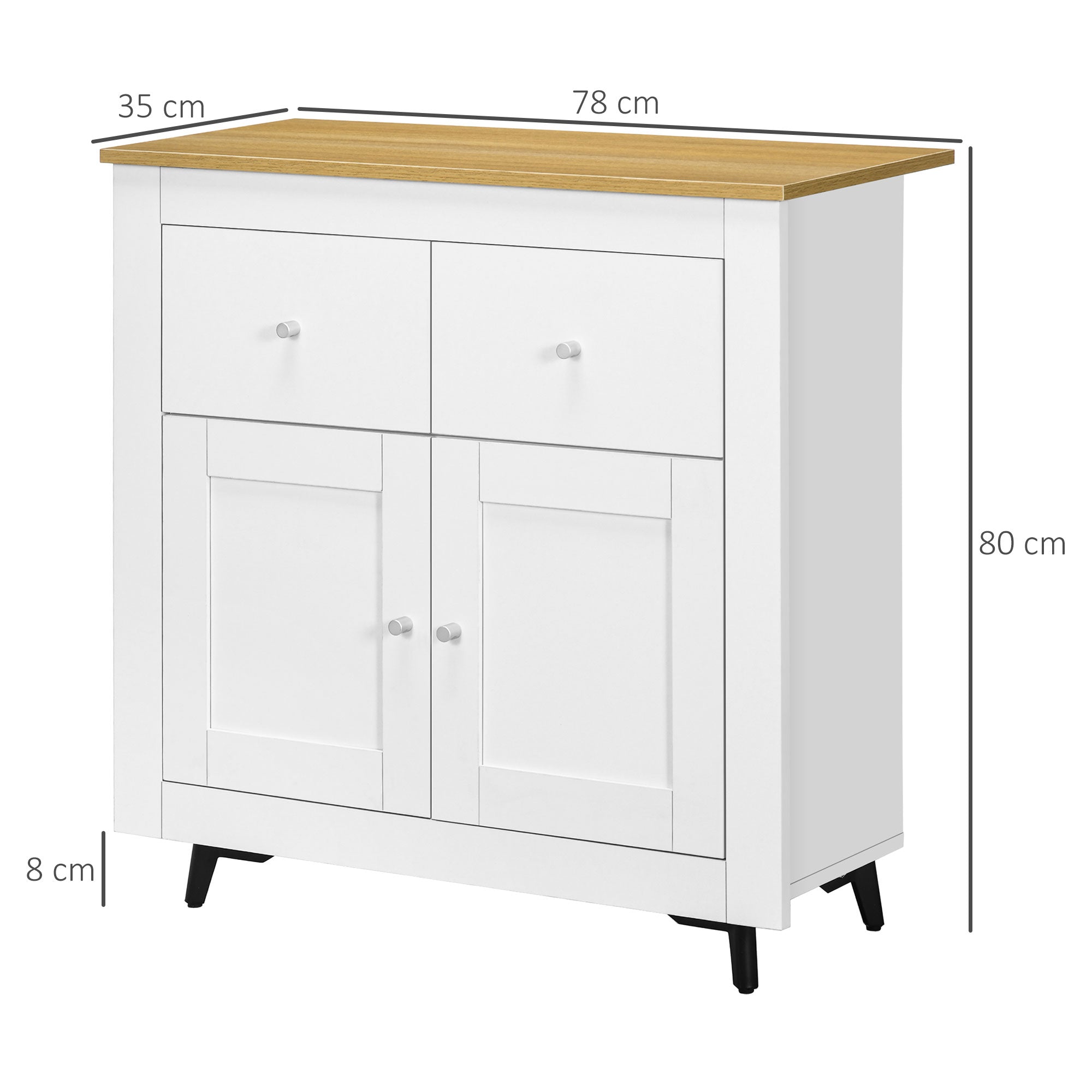Sideboard Cabinet, Modern Kitchen Cupboard with Double Doors and Drawers for Dining Room, Living Room and Entryway, White-2