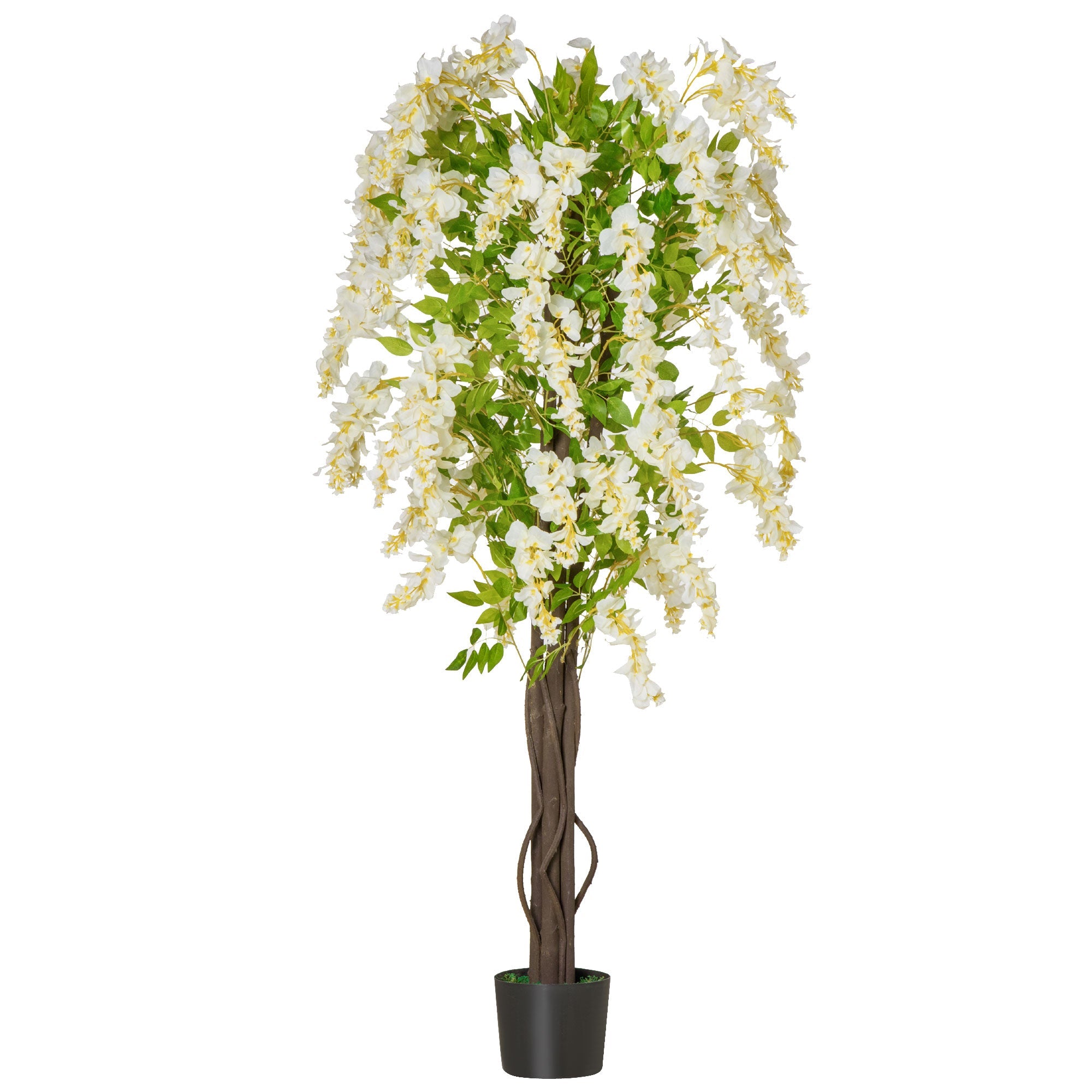 Artificial Realistic White Wisteria Tree Faux Decorative Plant in Nursery Pot for Indoor Outdoor Décor, 160cm-0