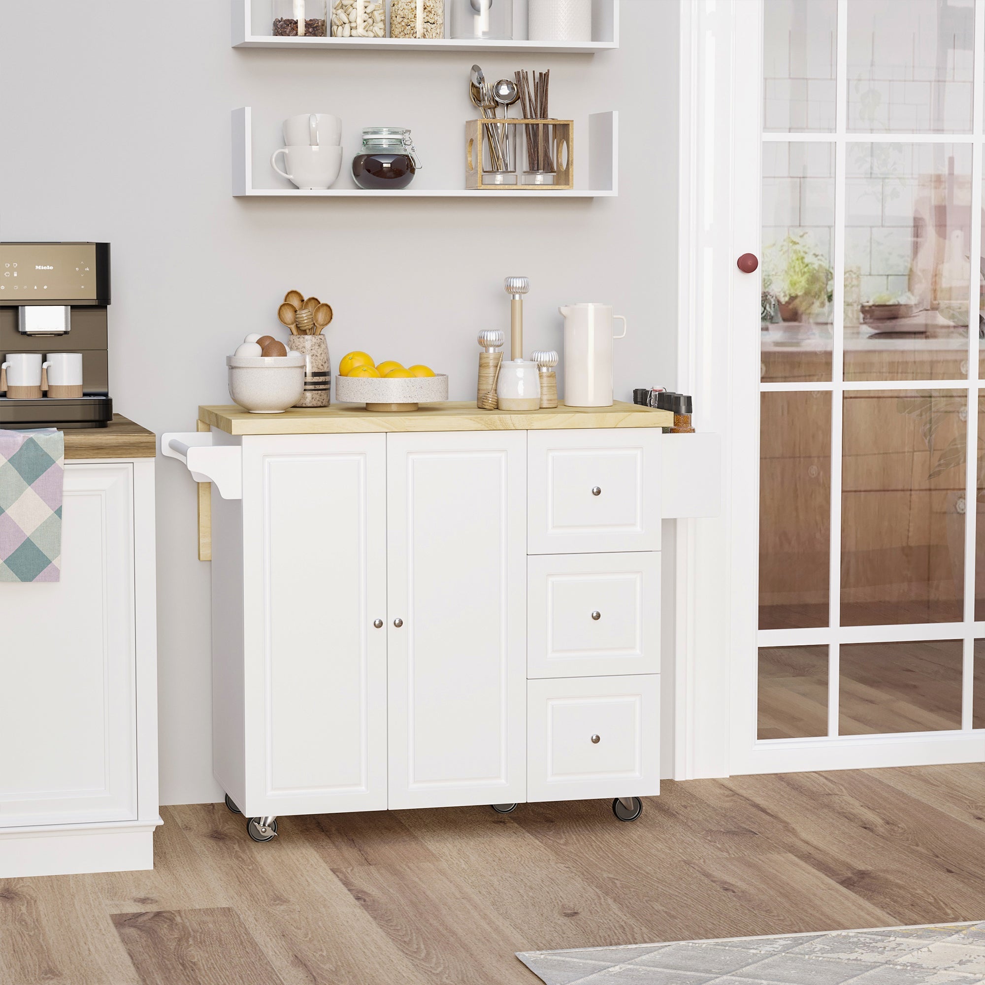Drop-Leaf Kitchen Island on Wheels Utility Storage Cart with Drawers & Cabinet for Kitchen, Dining & Living Room-1
